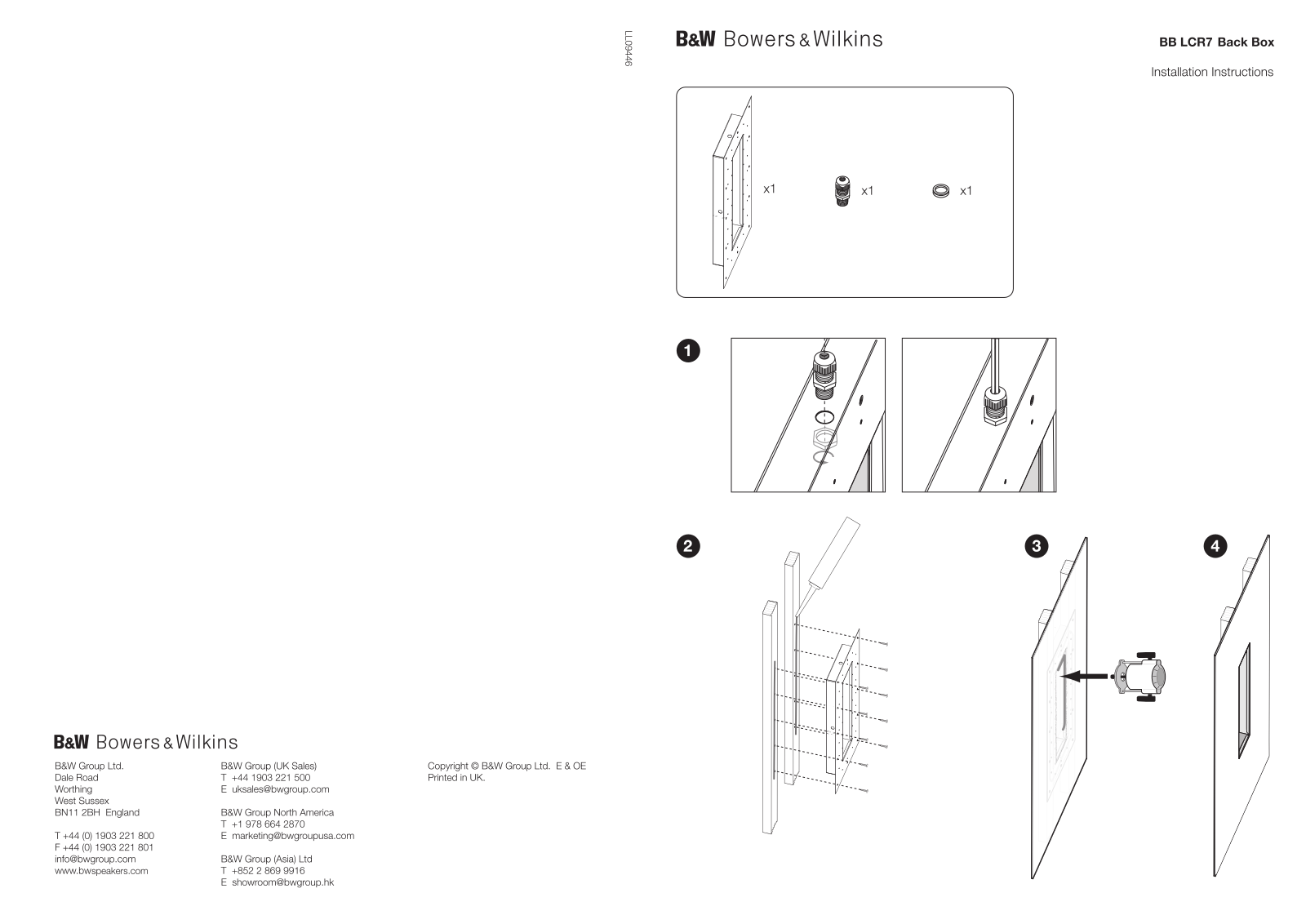 Bowers and Wilkins BBLCR-7 Owners manual