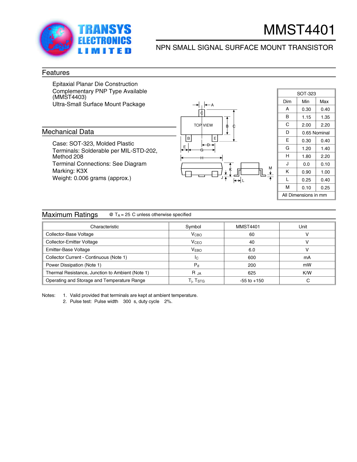 TEL MMST4401 Datasheet