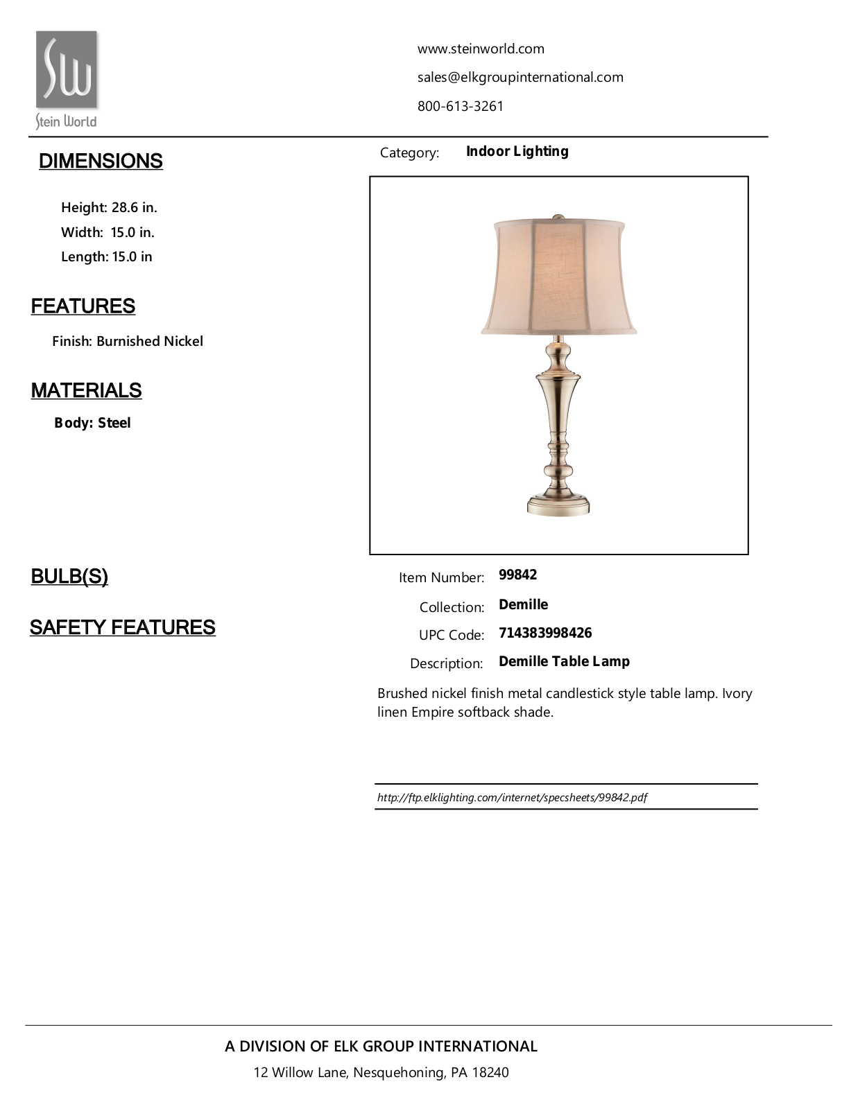 Stein World 99842 Specifications - ManualMachine.com