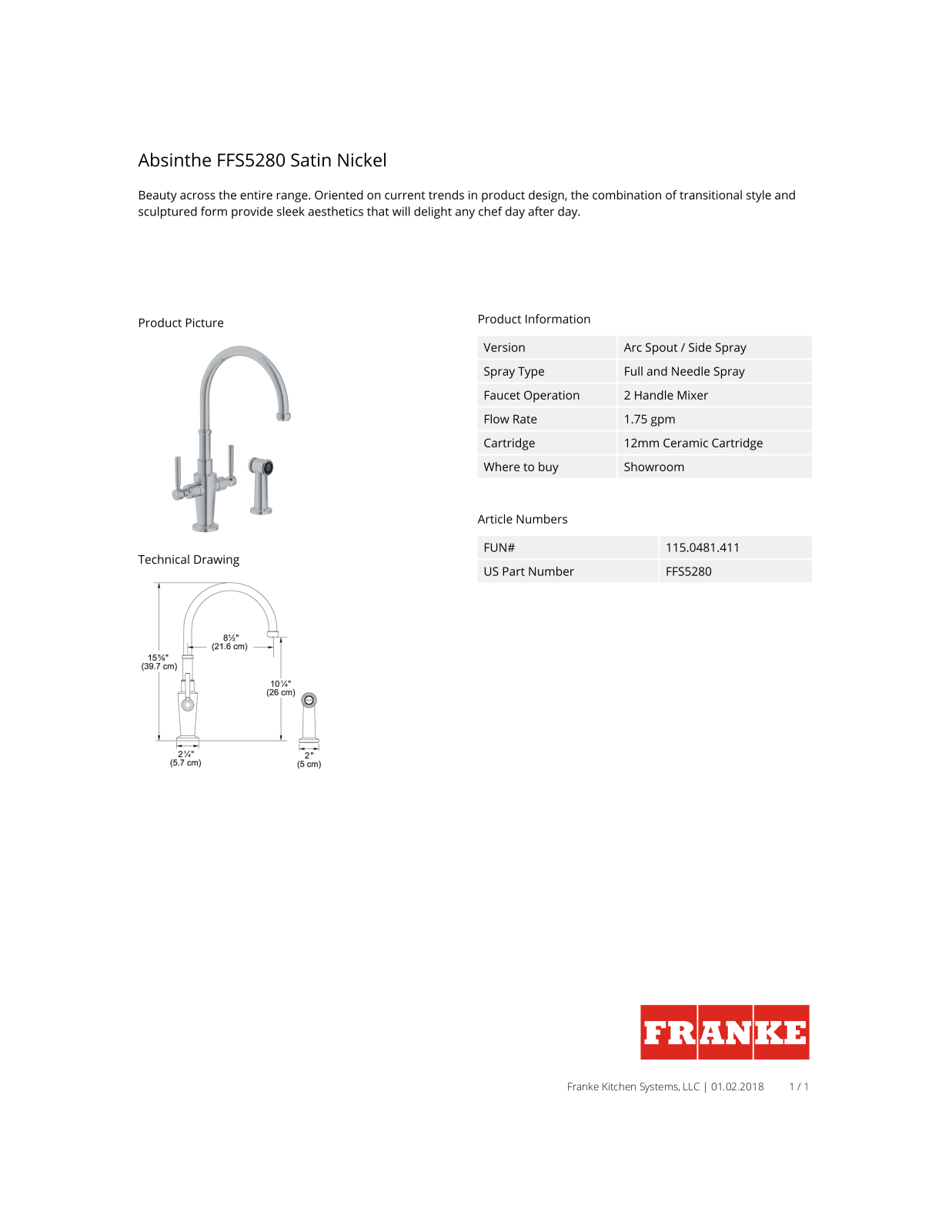 Franke FFS5280 Specs