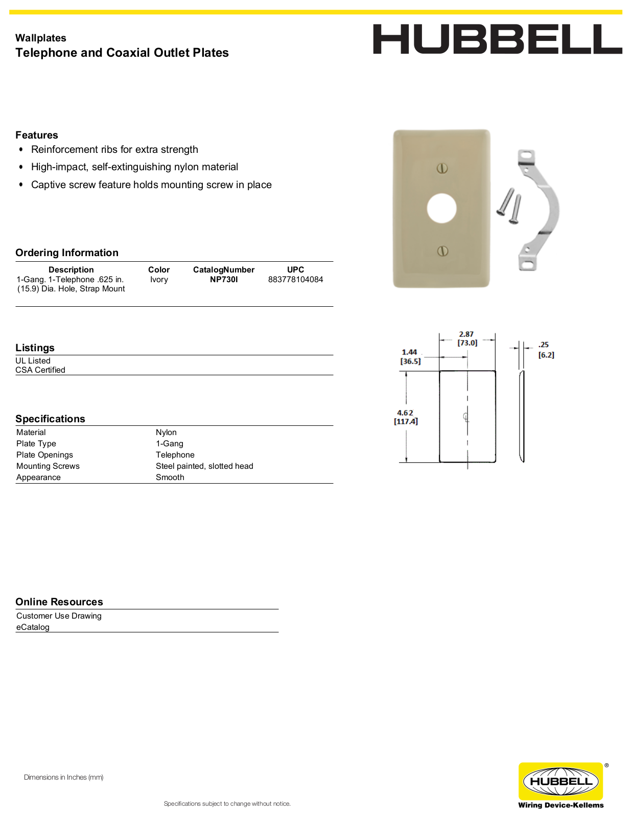 Hubbell NP730I Specifications