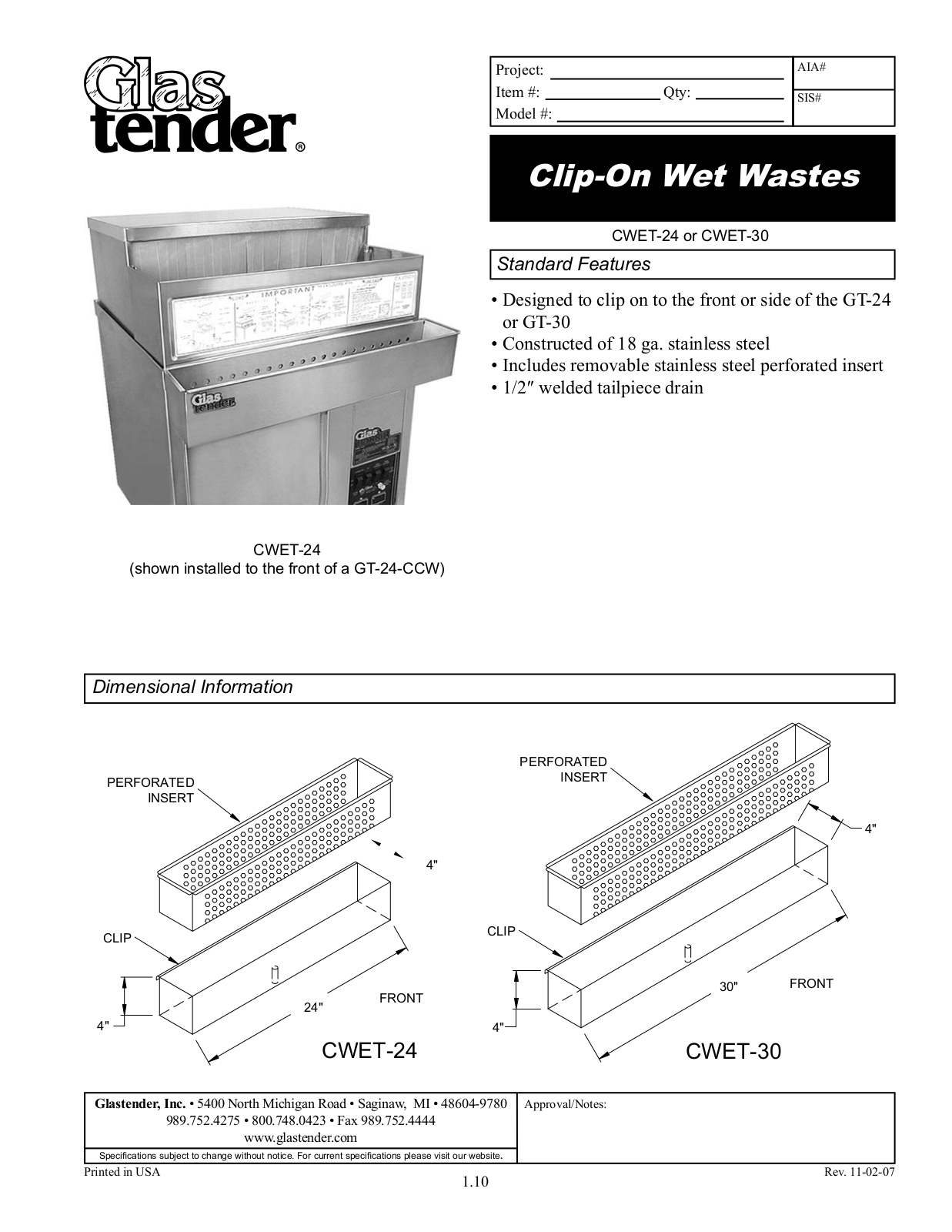 Glastender CWET-24, CWET-30 General Manual