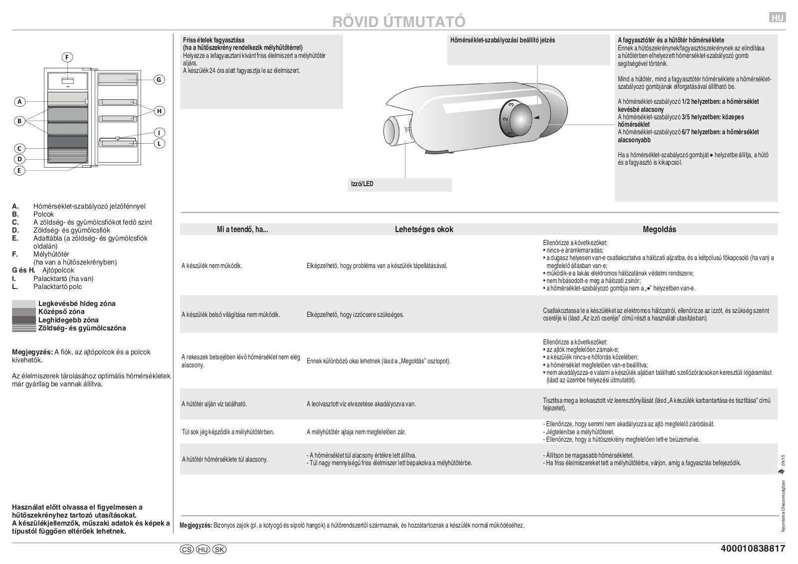 HOTPOINT/ARISTON S 12 A1 D/HA Quick reference guide