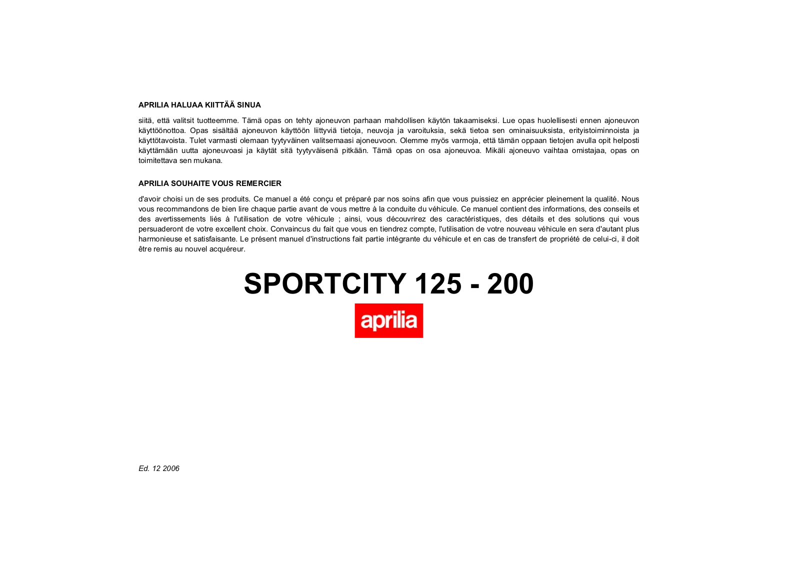 APRILIA SPORTCITY 125-200 User Manual