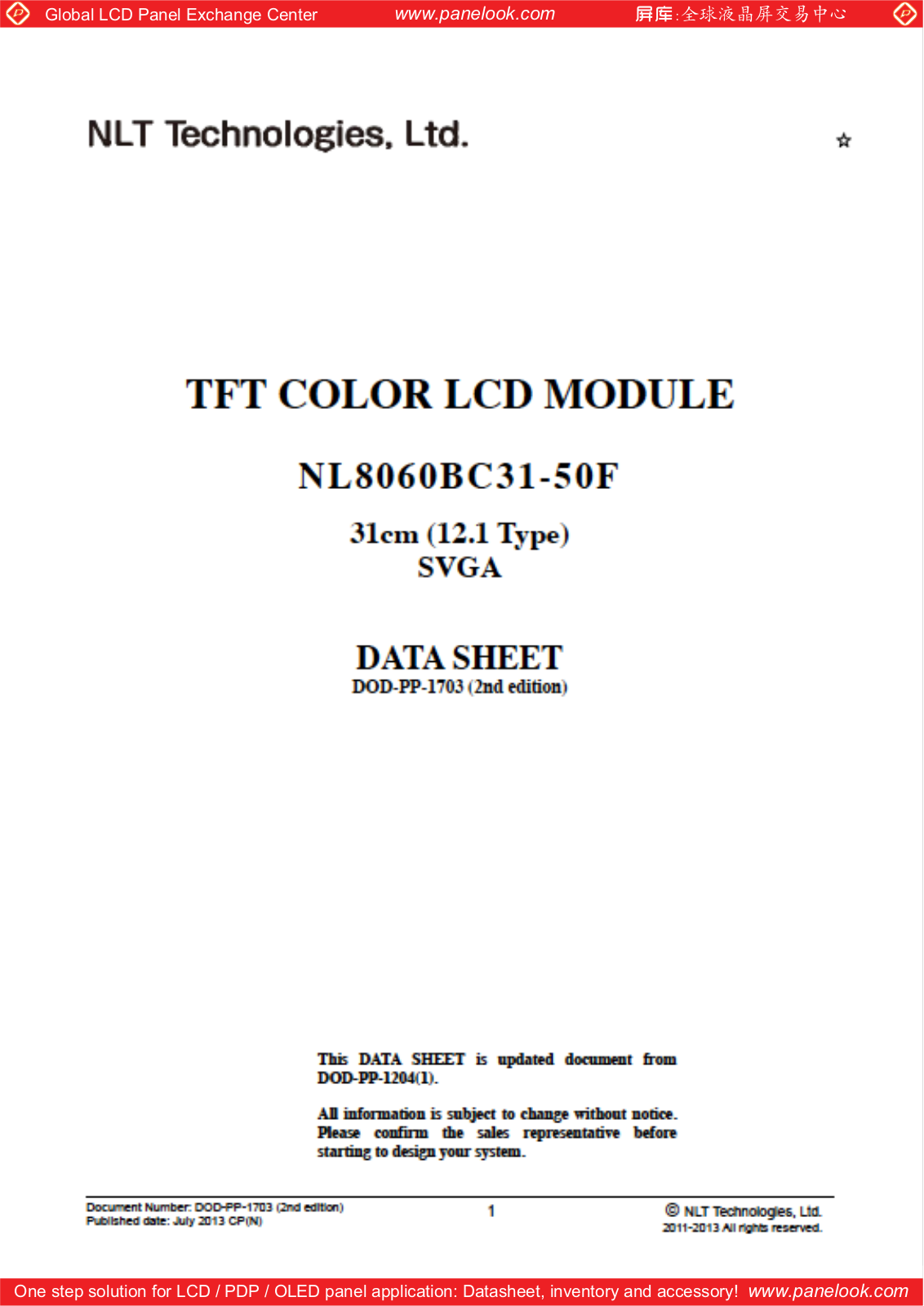 NEC NL8060BC31-50F Specification