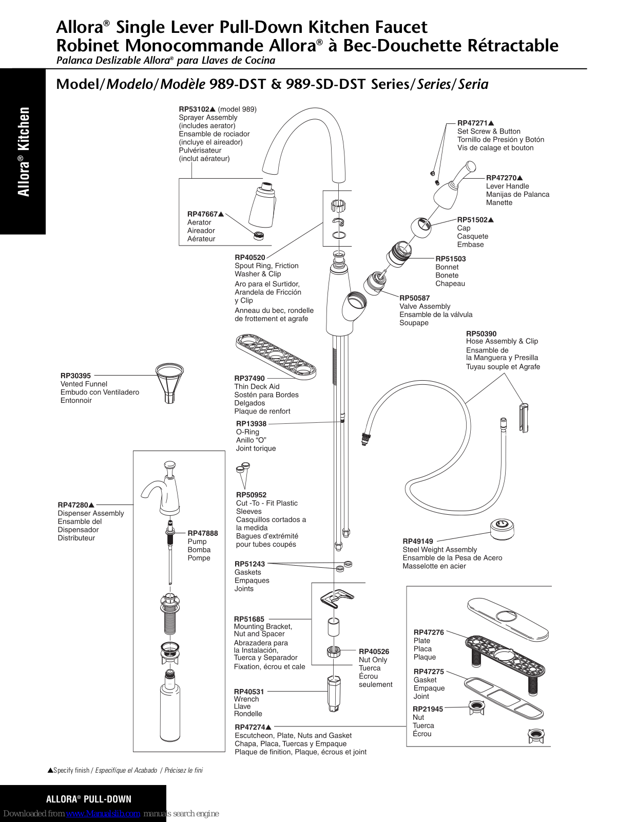 Delta Allora 989-DST Series, Allora 989-SD-DST Series Parts Manual