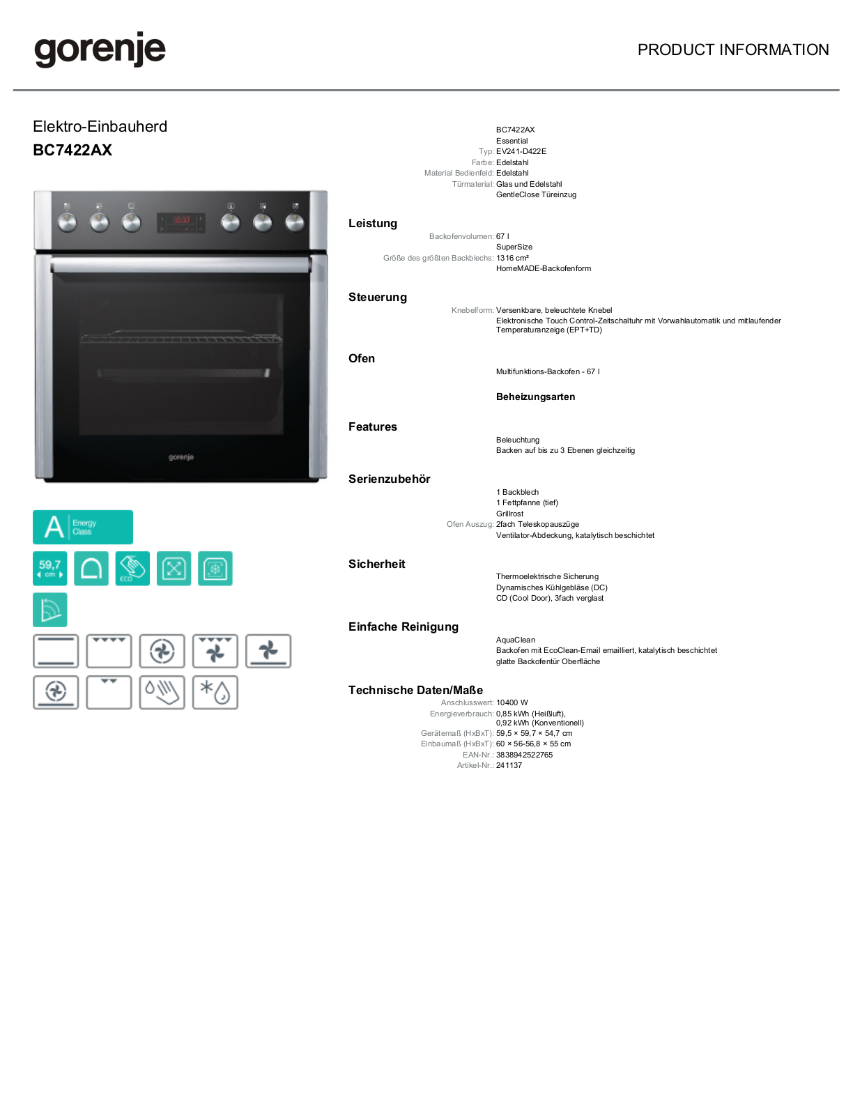 Gorenje BC7422AX User Manual