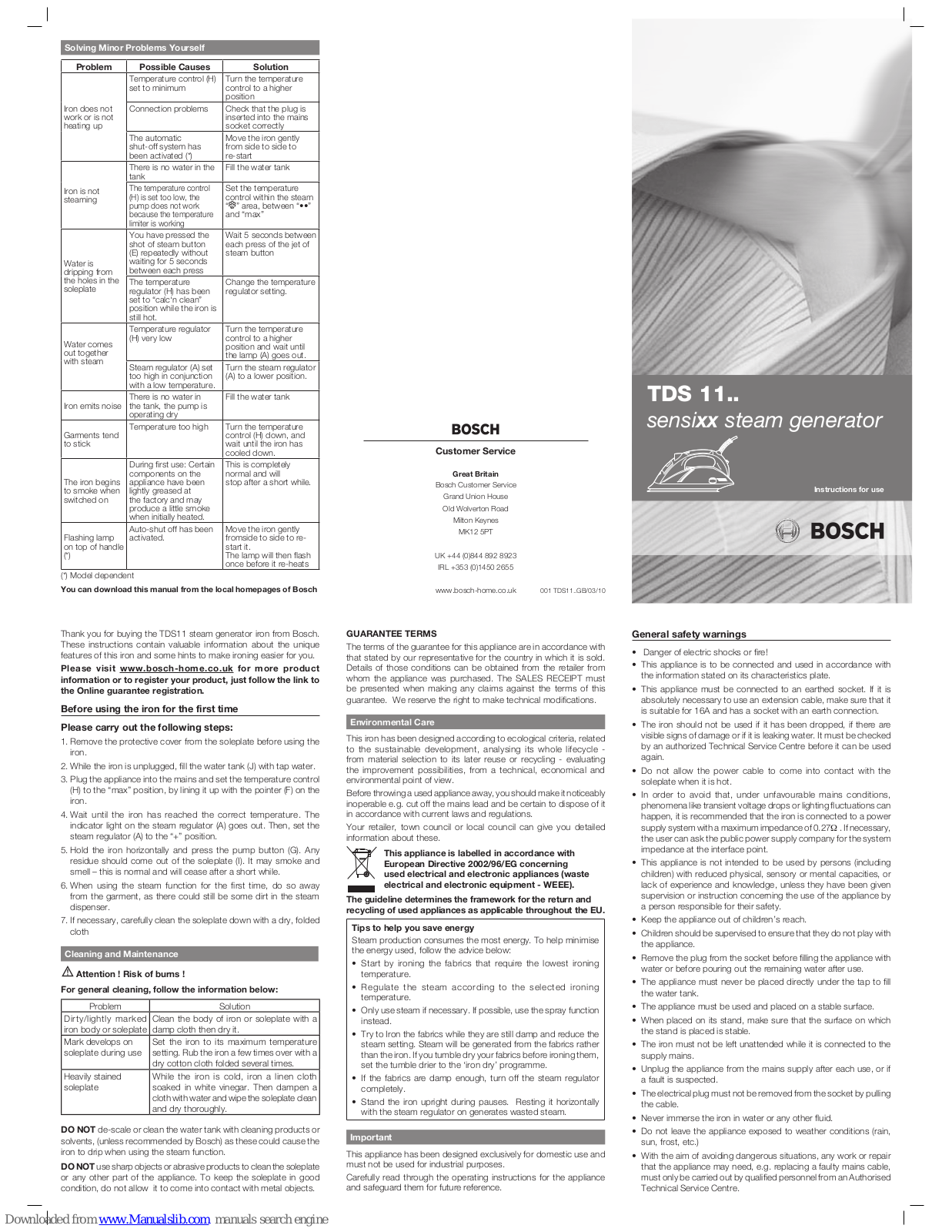 Bosch sensixx TDS11 Instructions For Use Manual