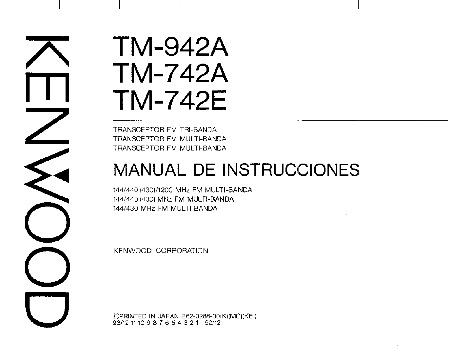 Kenwood TM-942A, ES TM742A, TM-742A, TM-742E Service Manual