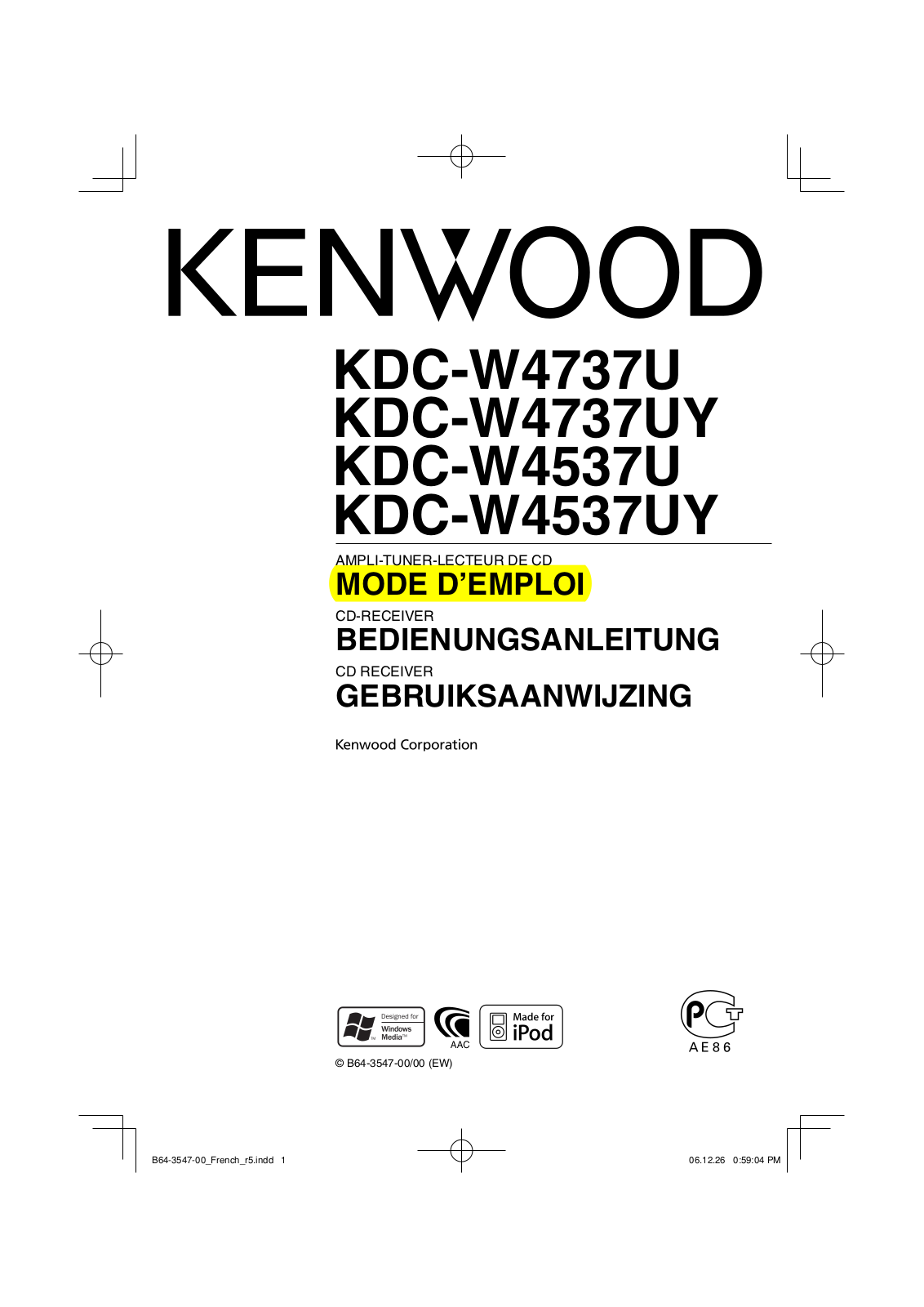 KENWOOD KDC-W4537 User Manual