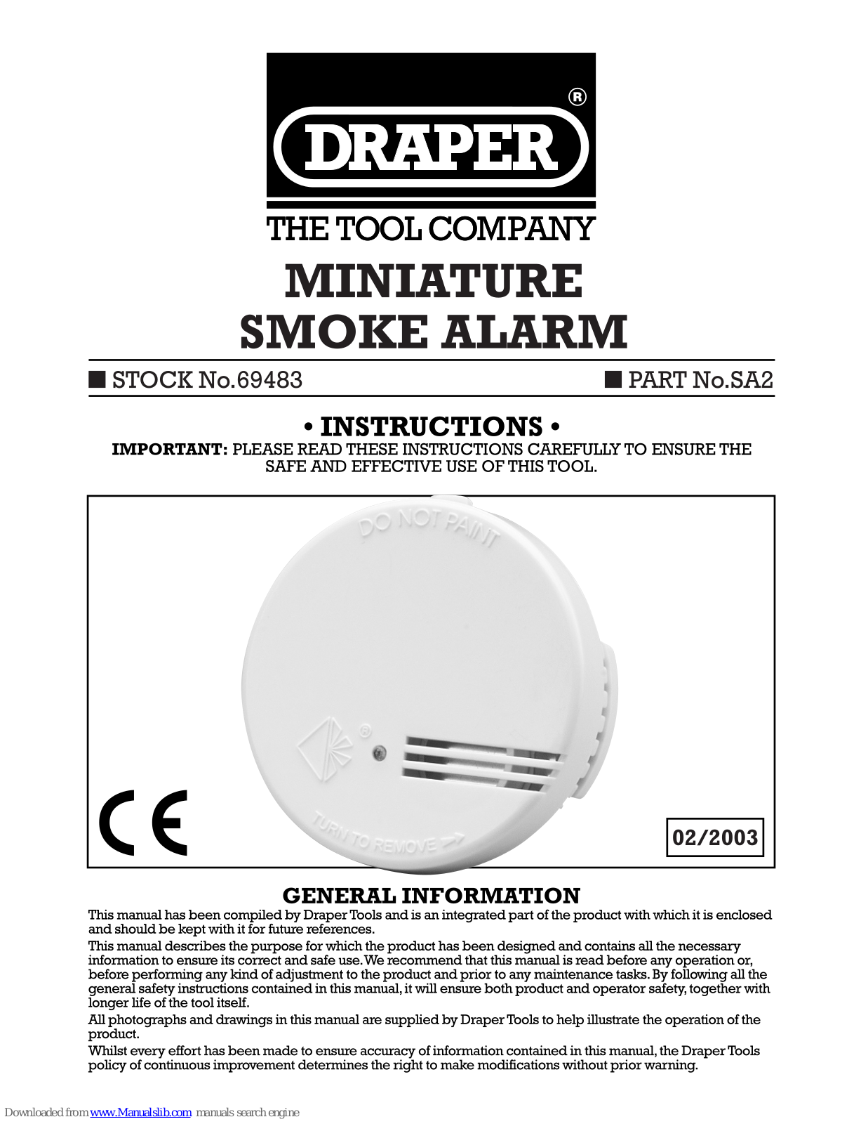 Draper SA2 Instructions Manual - ManualMachine.com