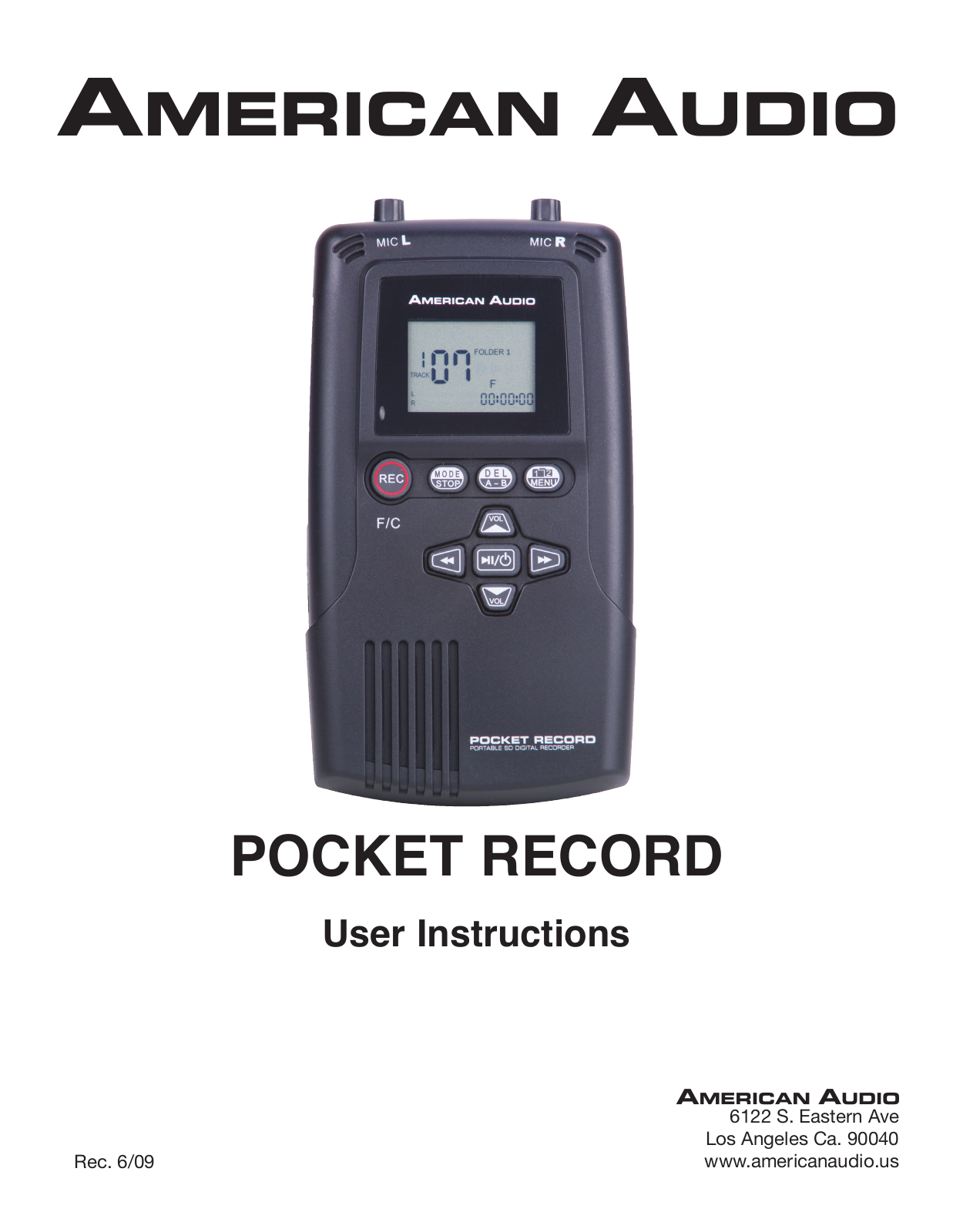 American Audio POCKET RECORD User Manual