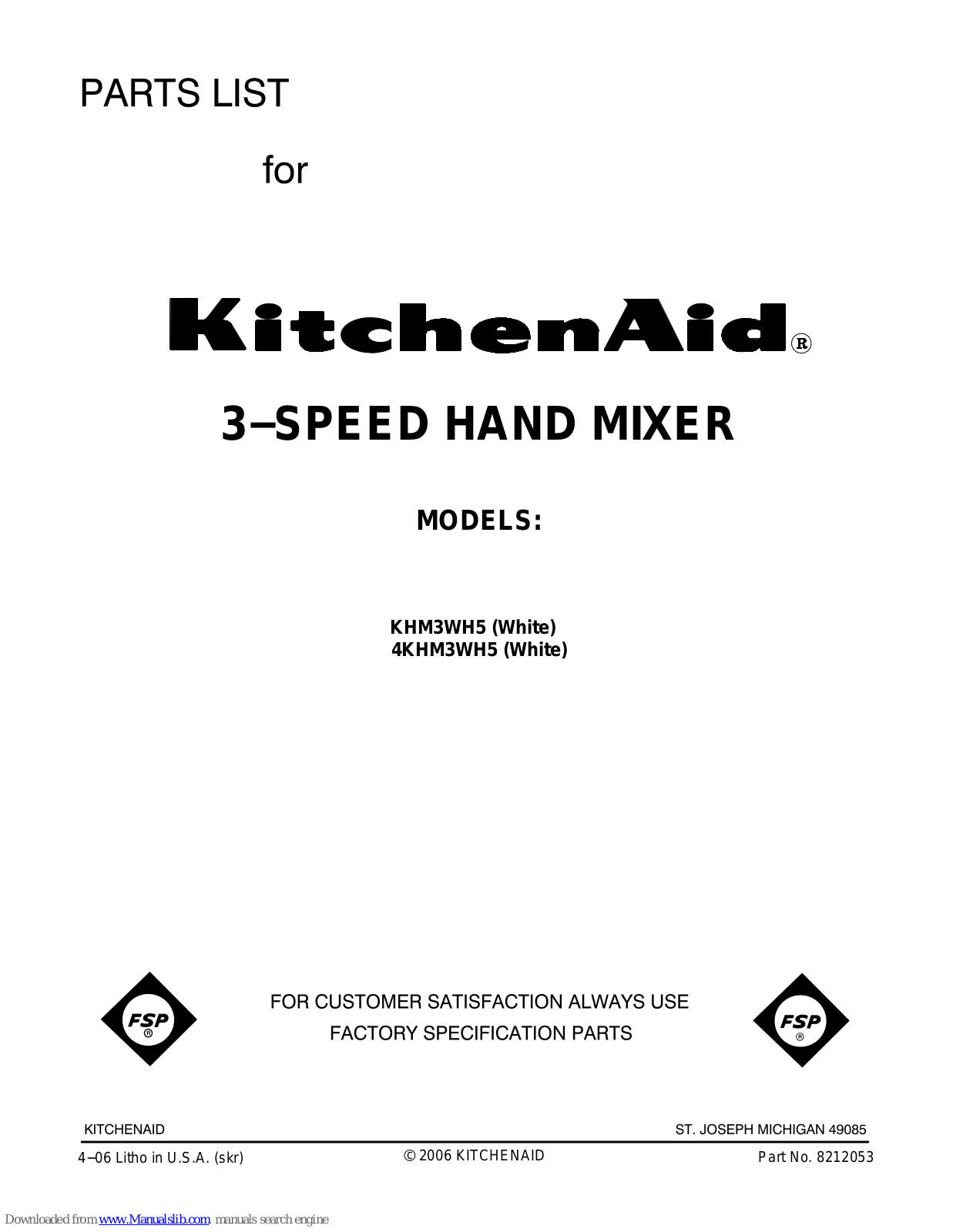 KitchenAid KHM3WH5, 4KHM3WH5 Parts List