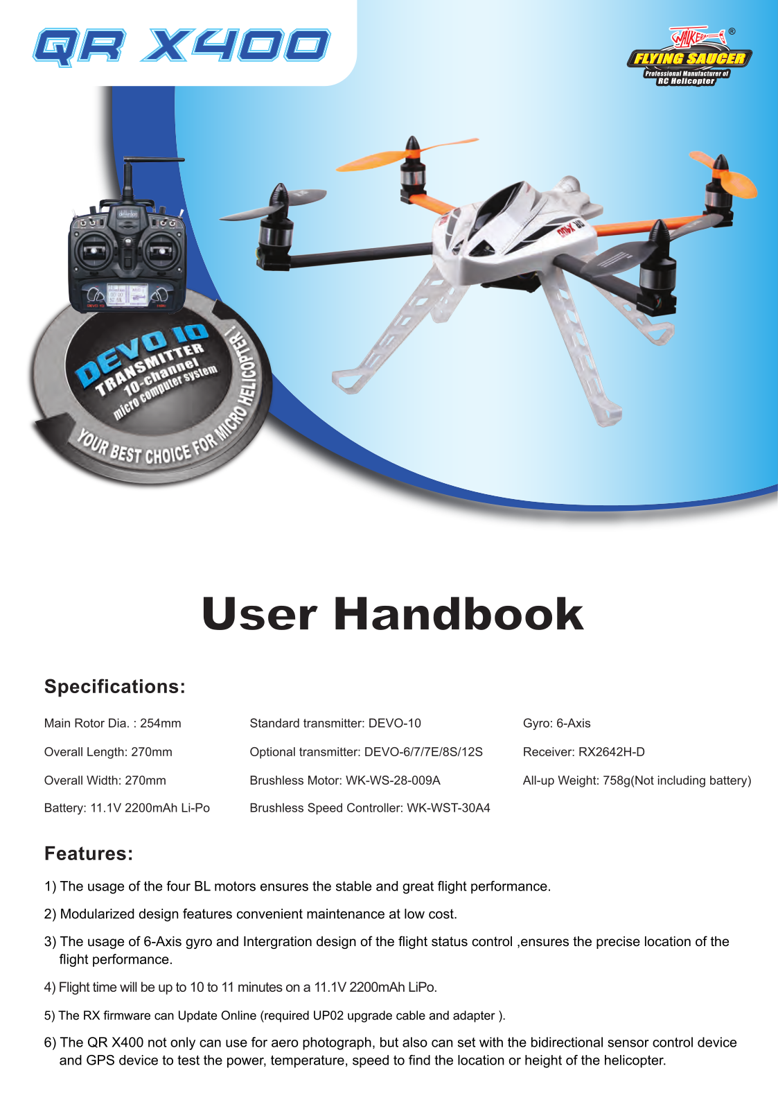 Walkera QR X400 User Handbook Manual