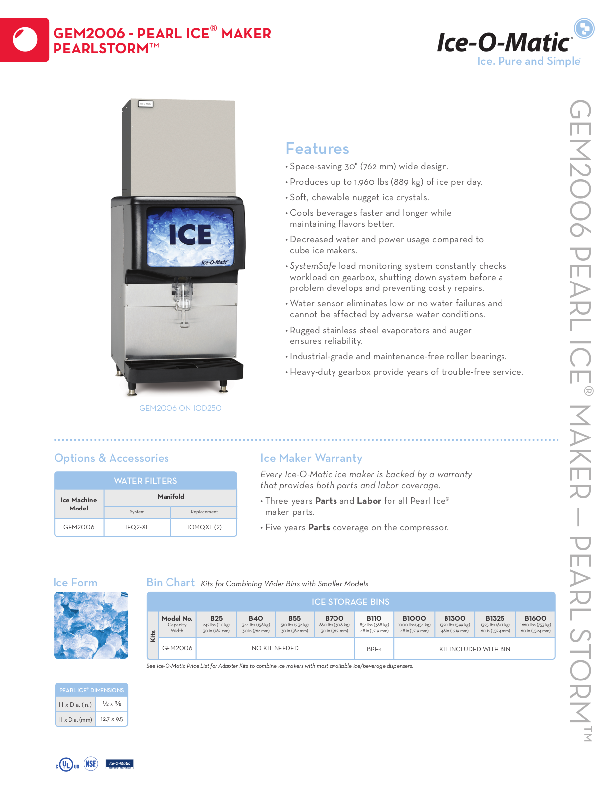 Ice-O-Matic GEM2006R Specifications