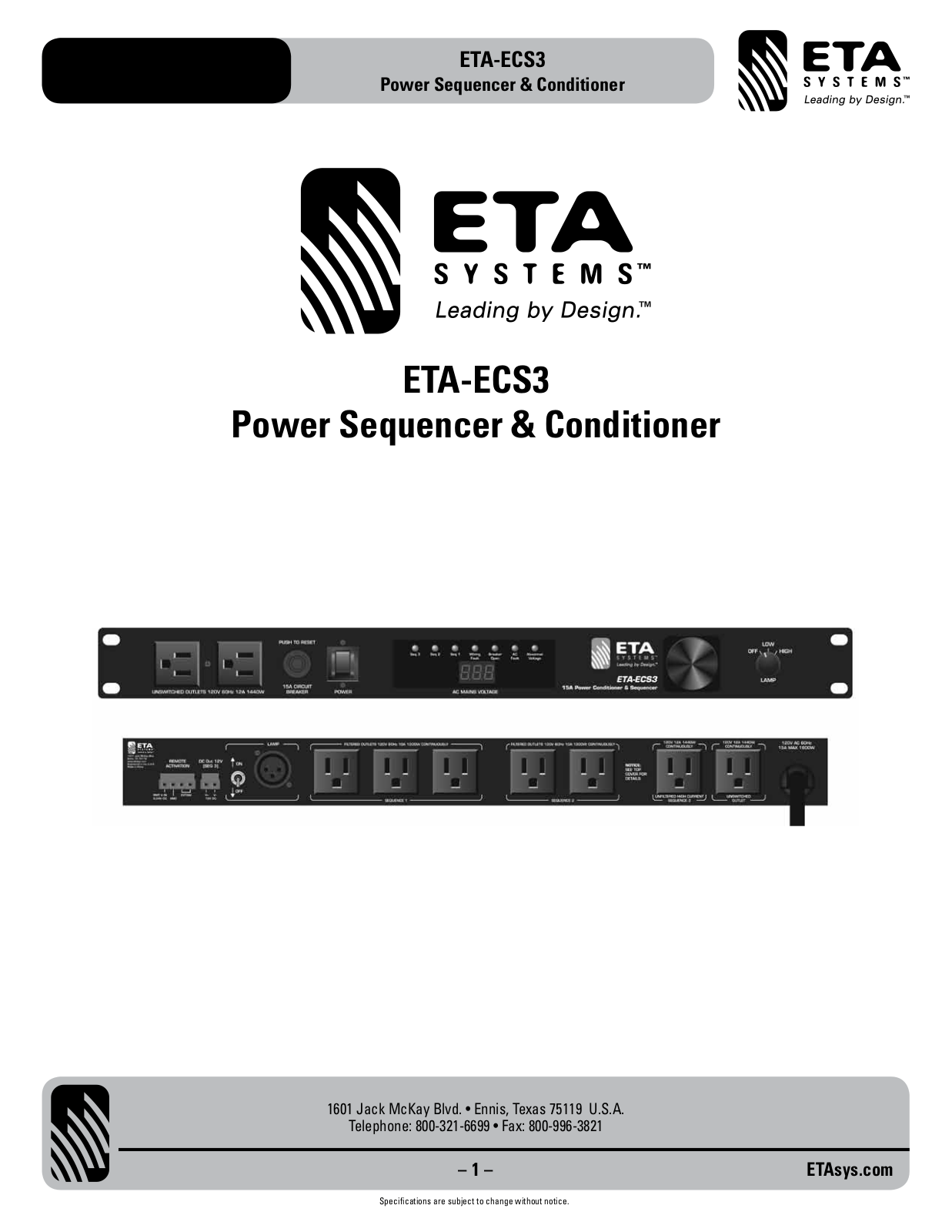 ETA Systems ETA-ECS3 User Manual