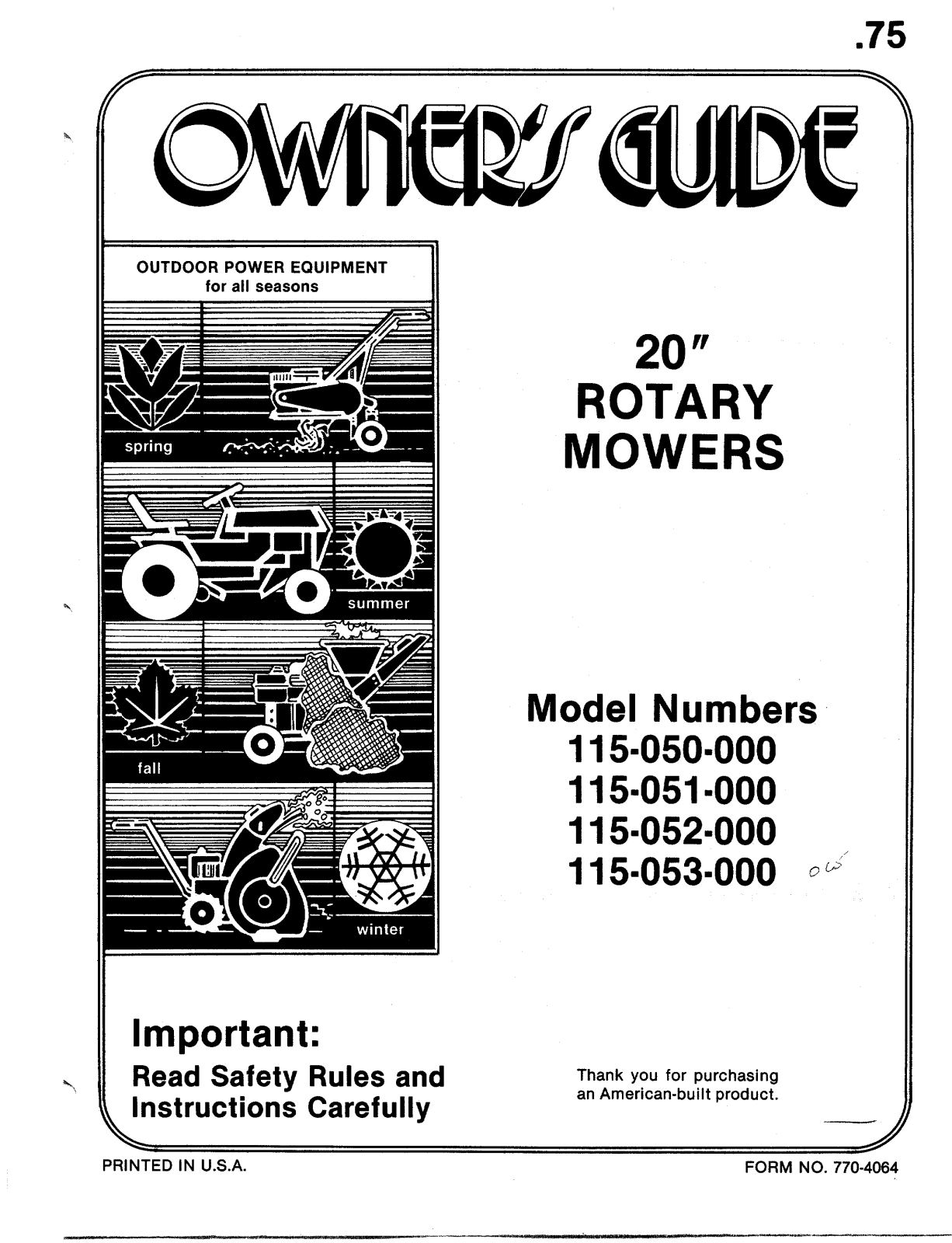 Bolens 115-053-000, 115-051-000, 115-050-000, 115-052-000 User Manual