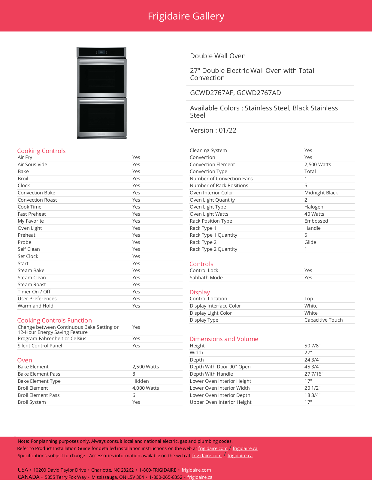 Frigidaire GCWD2767AD Specifications - ManualMachine.com