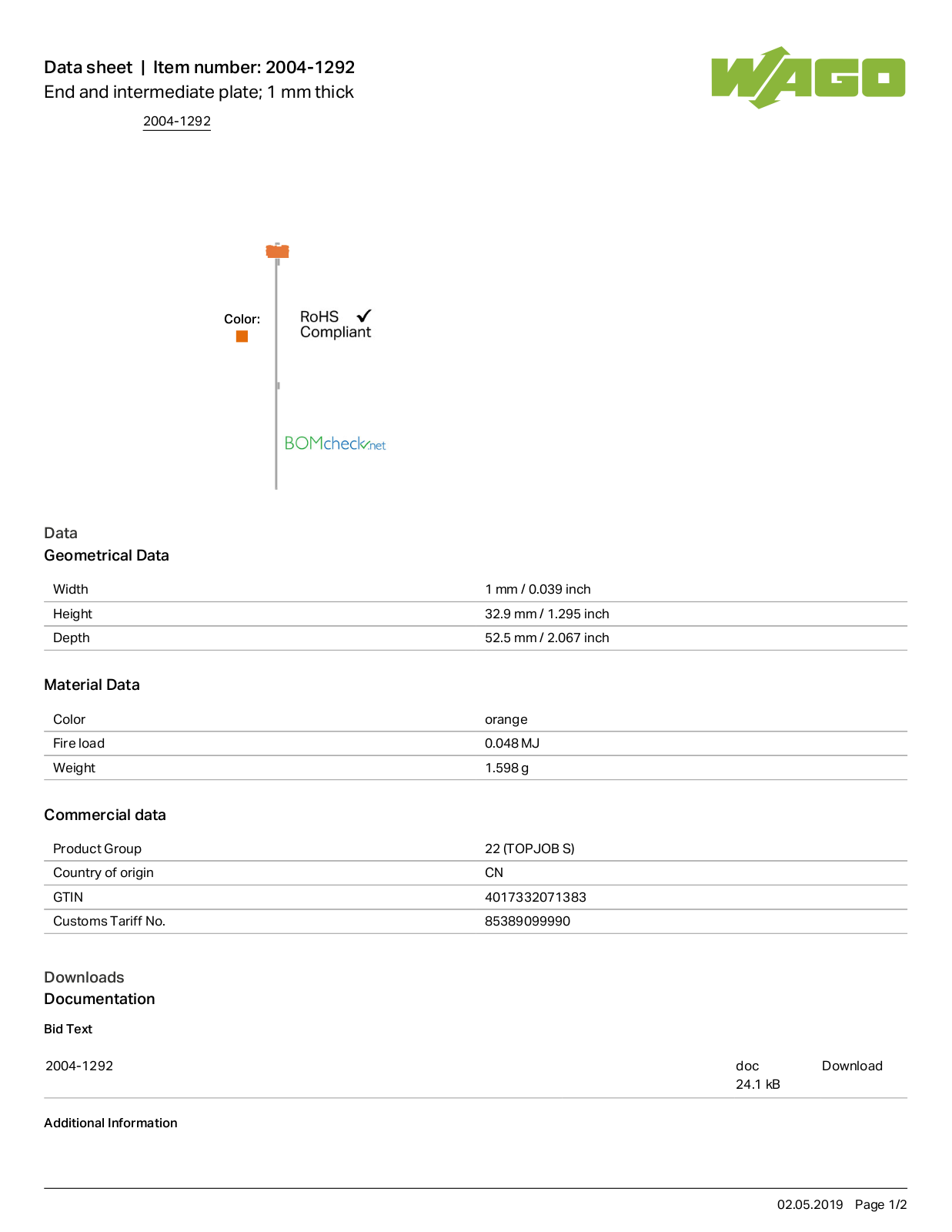 Wago 2004-1292 Data Sheet