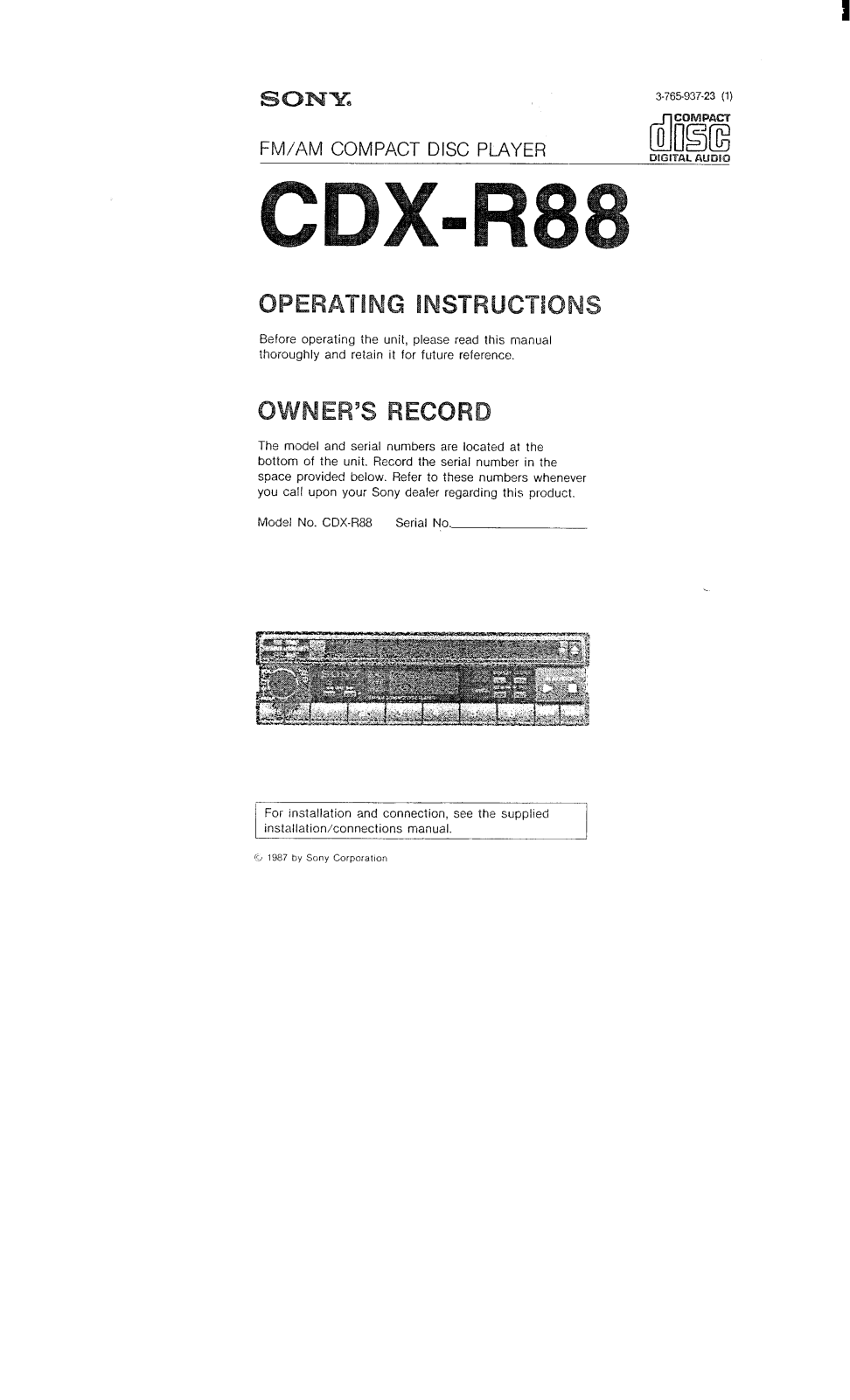 Sony CD-XR88 Operating Manual