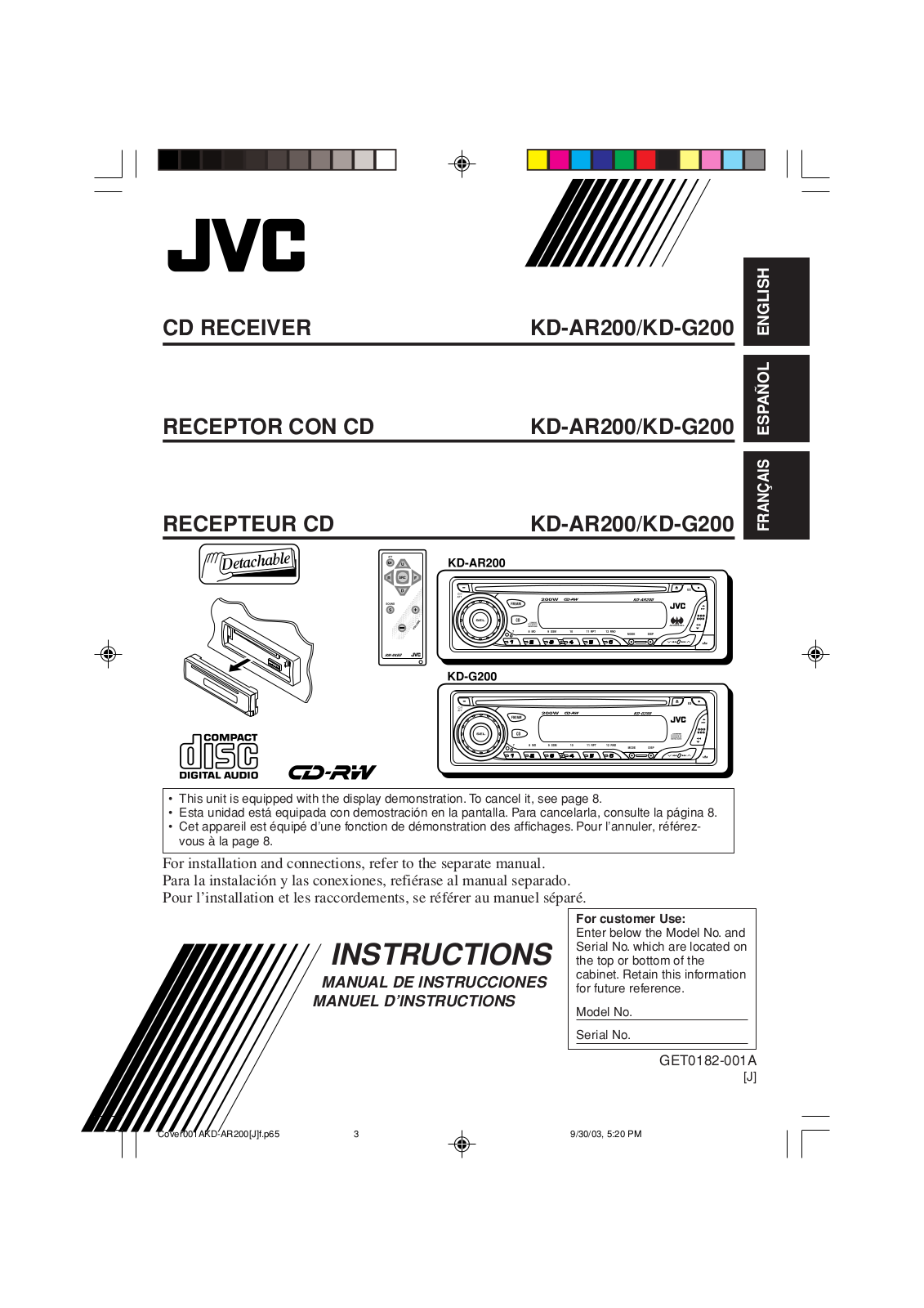 JVC KD-G200, KD-AR200 User Manual