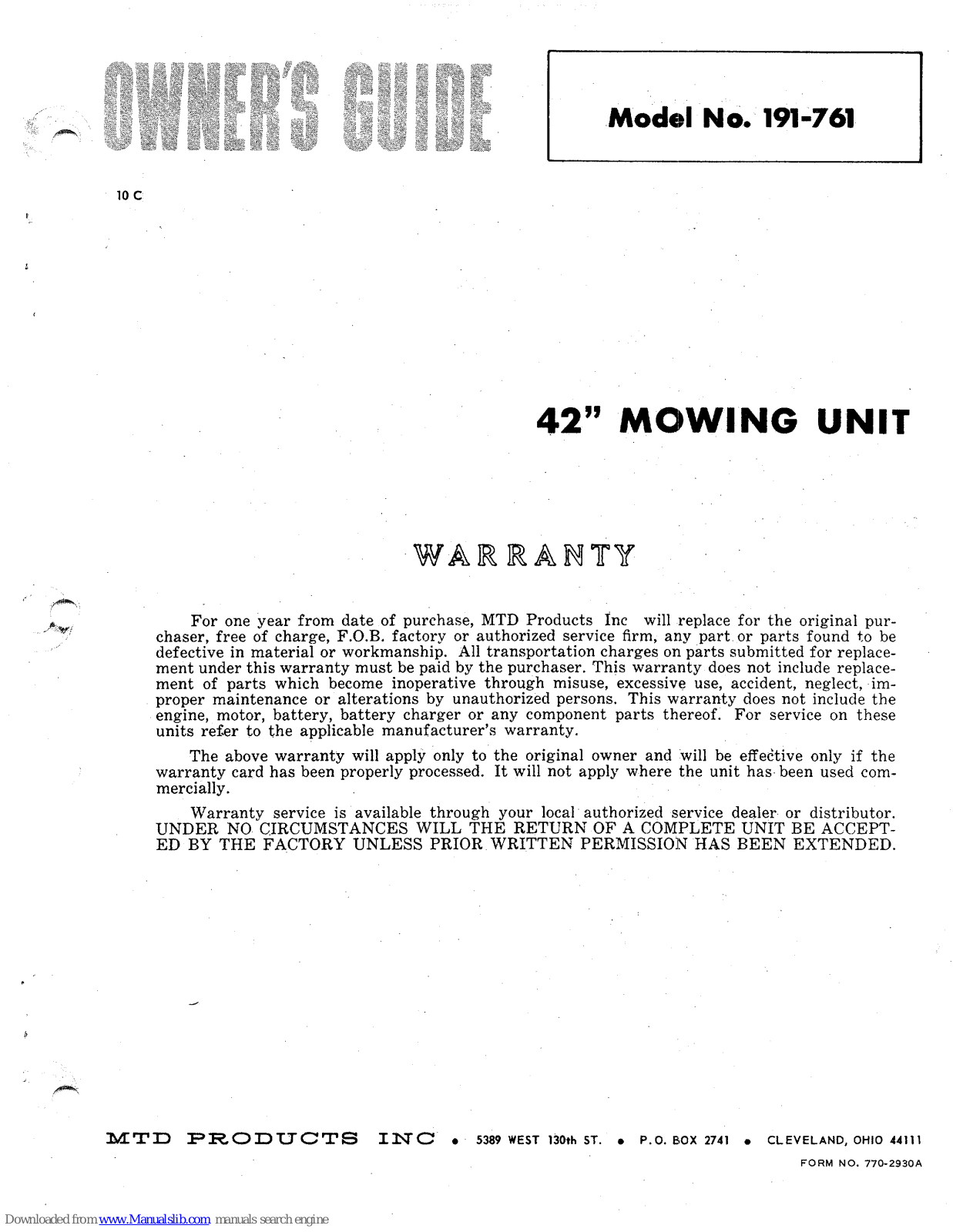 MTD 191-761 Owner's Manual