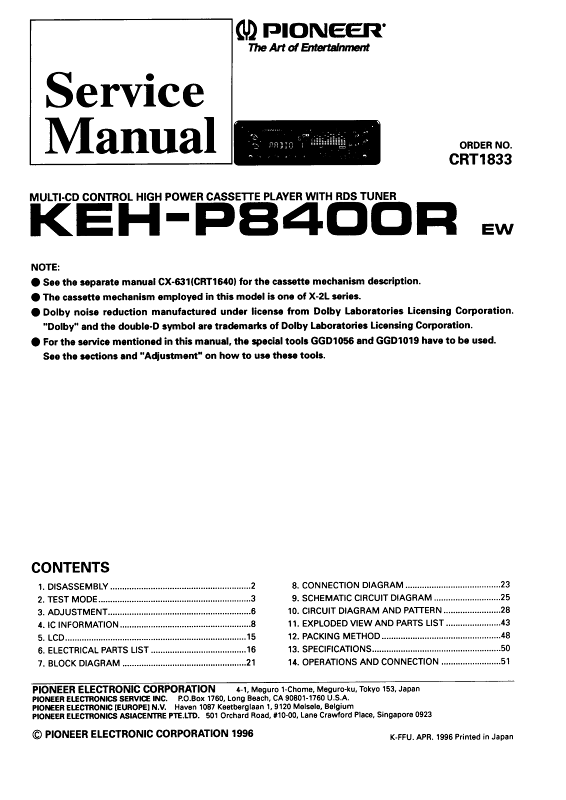 Pioneer KEHP-8400-R Schematic