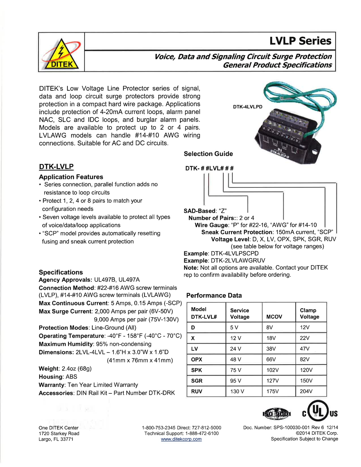 Ditek DTK-1LVLPLV, DTK-1LVLPSCPRUV, DTK-1LVLPX, DTK-2LVLAWGLV, DTK-2LVLPD Specsheet