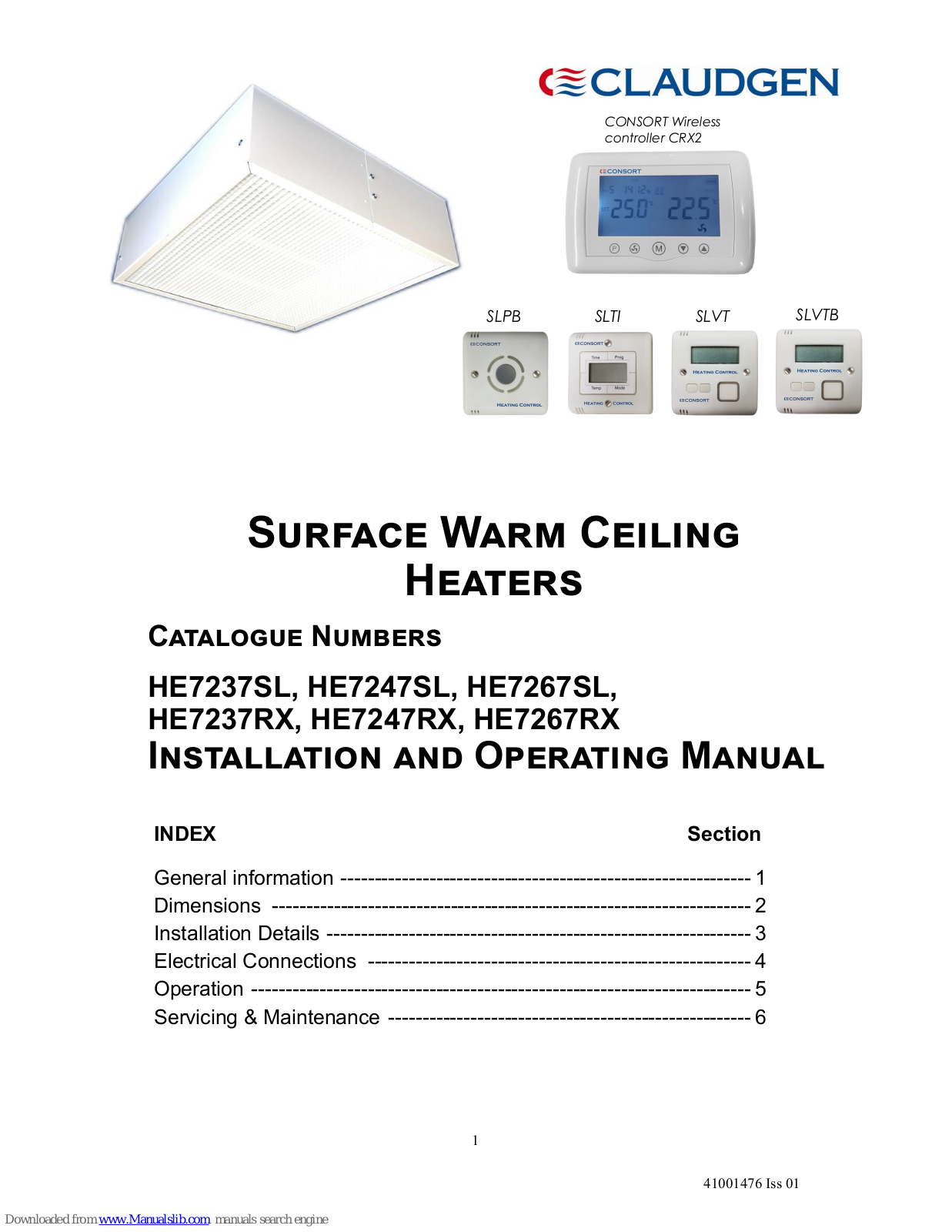 Claudgen HE7237SL, HE7267SL, HE7247RX, HE7237RX, HE7247SL Installation And Operating Manual