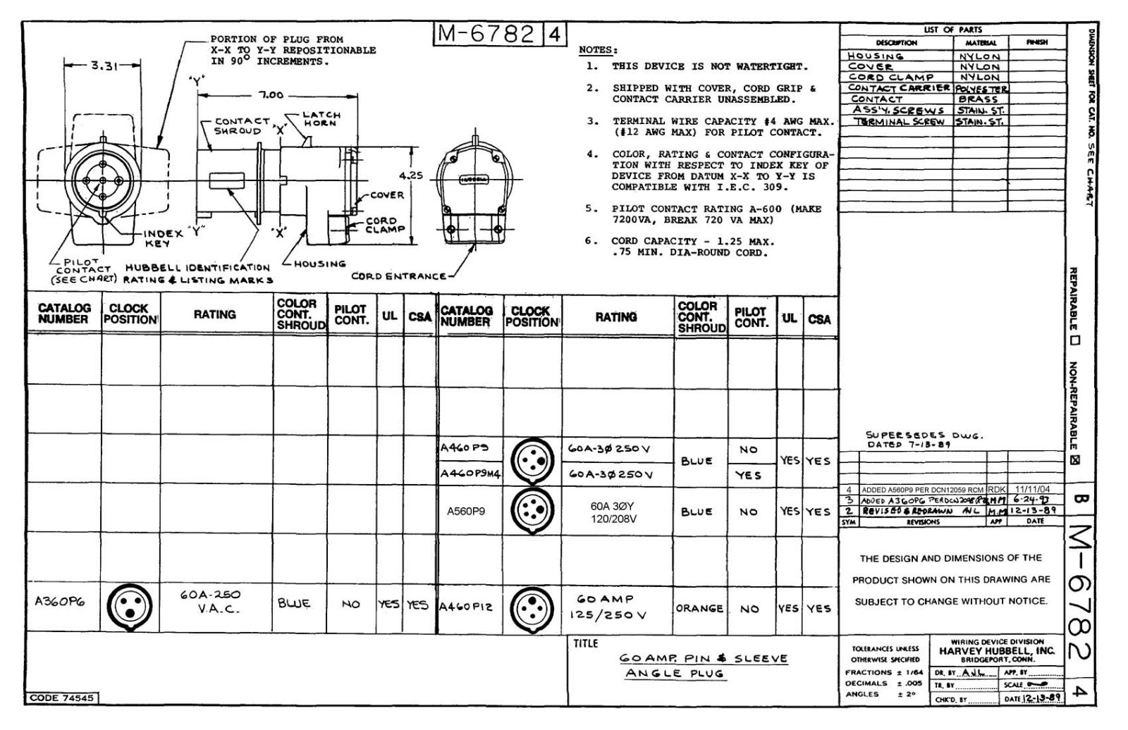 Hubbell A460P9 Reference Drawing