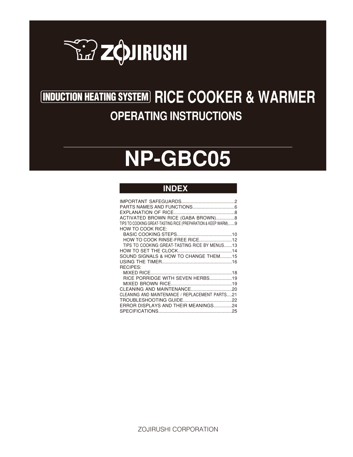 Zojirushi NP-GBC05 User Manual