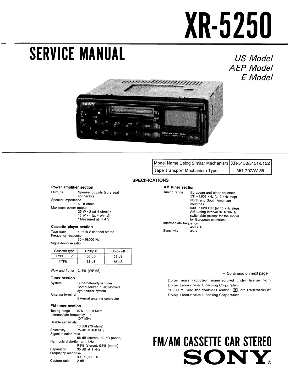 Sony XR-5250 Service manual