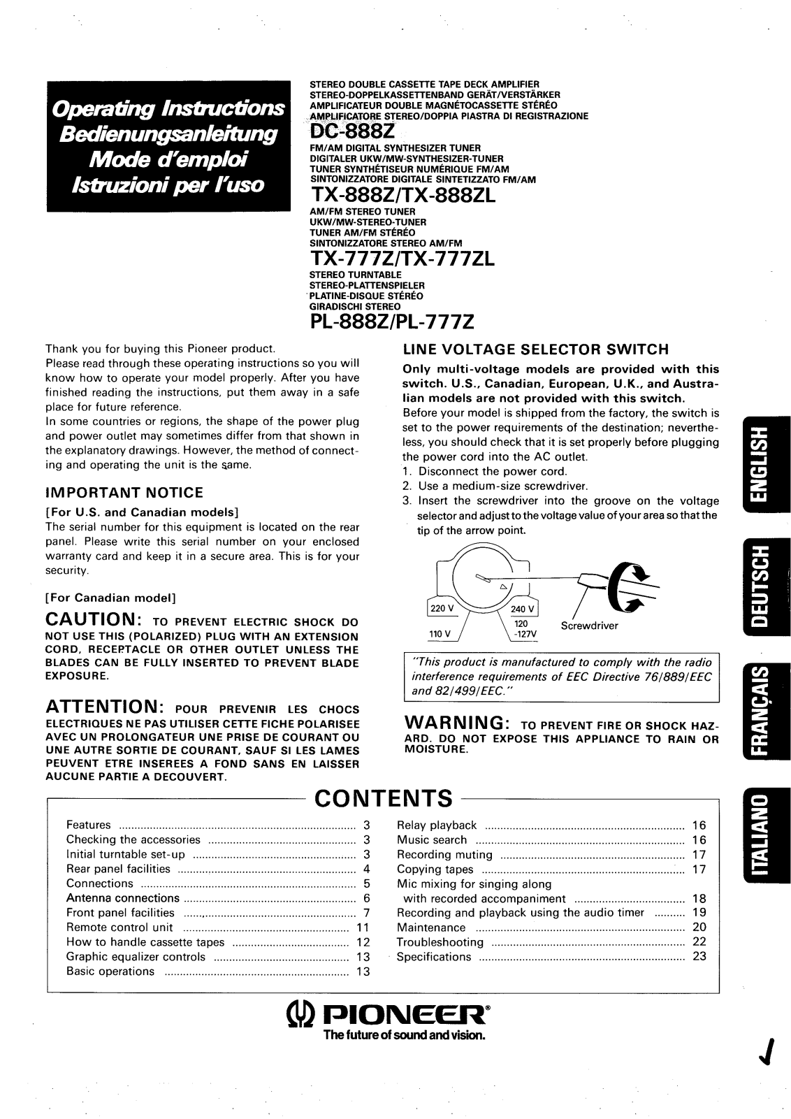 Pioneer TX-888ZL, PL-888Z, PL-777Z, TX-888Z User Manual