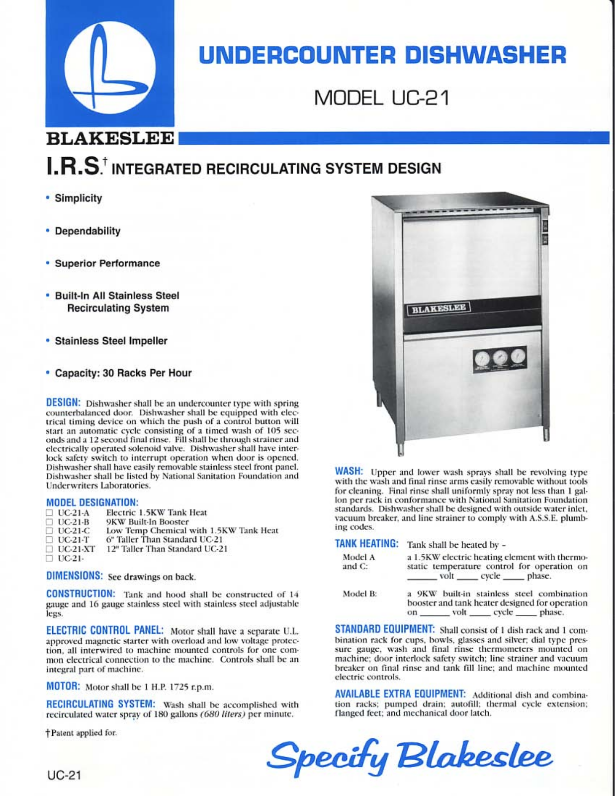 Blakeslee UC-21 General Manual