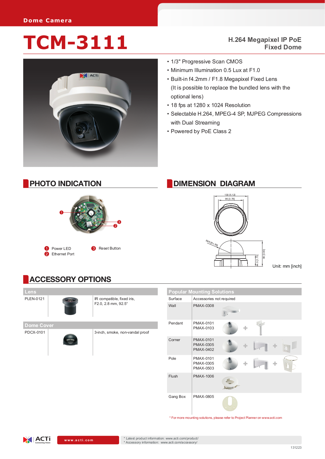 ACTi TCM-3111 Specsheet