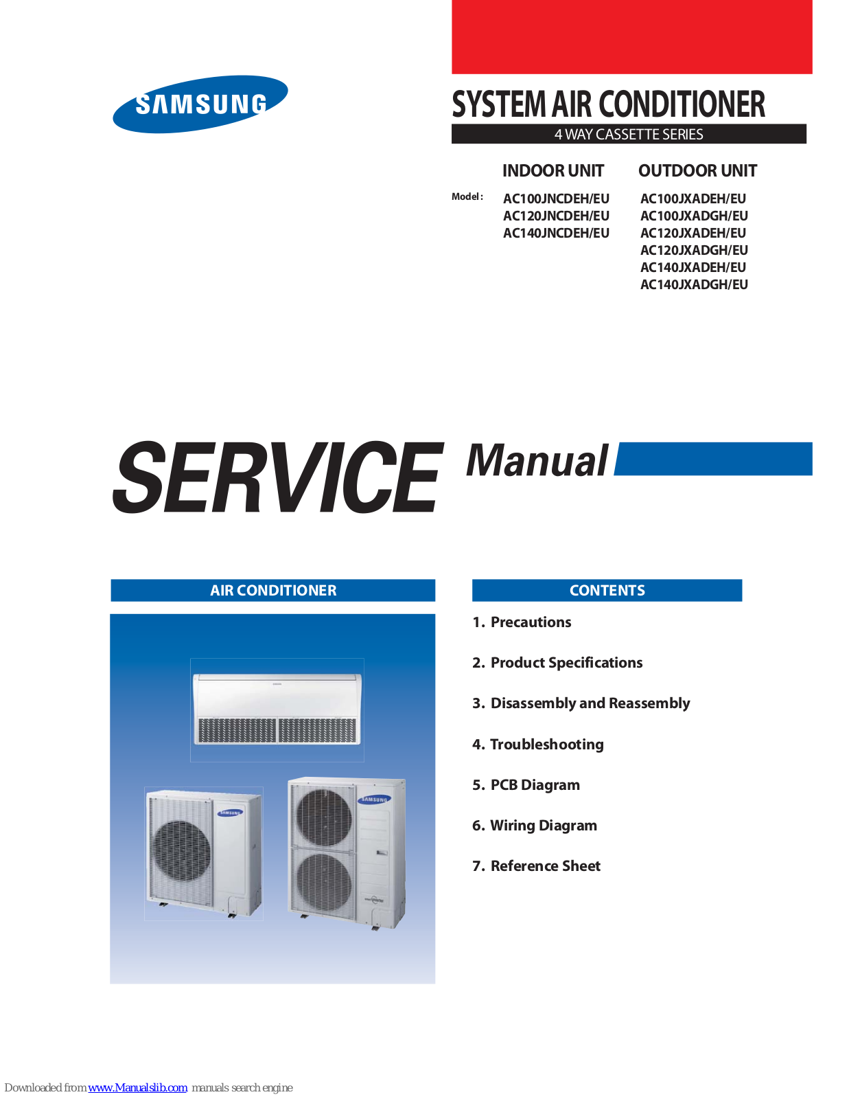 Samsung AC100JNCDEH/EU, AC120JNCDEH/EU, AC140JNCDEH/EU, AC100JXADEH/EU, AC100JXADGH/EU Service Manual