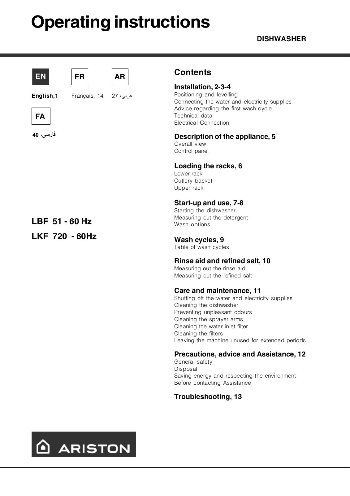 ARISTON LBF51A User Manual