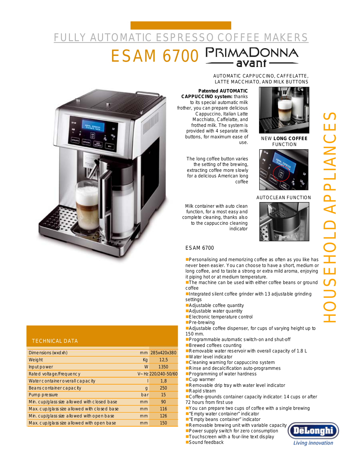 Delonghi ESAM6700 Information Sheet