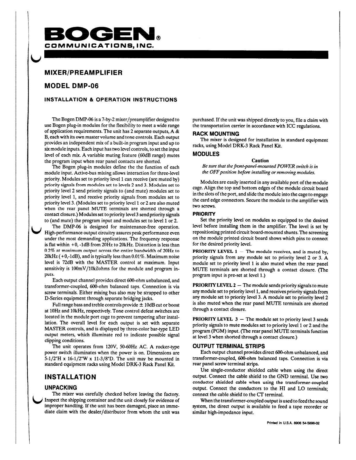 Bogen DMP-06 User Manual