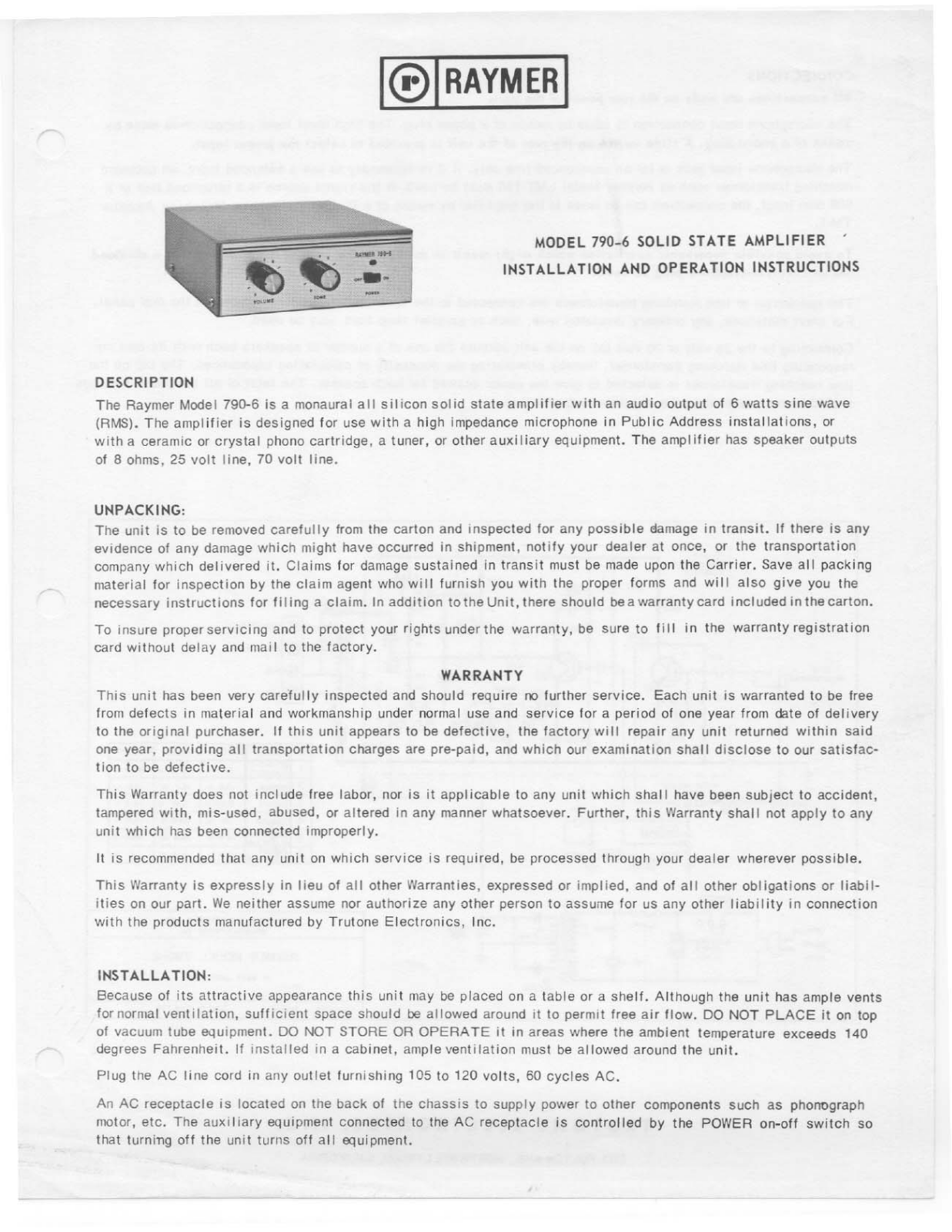 Telex 790-6 User Manual