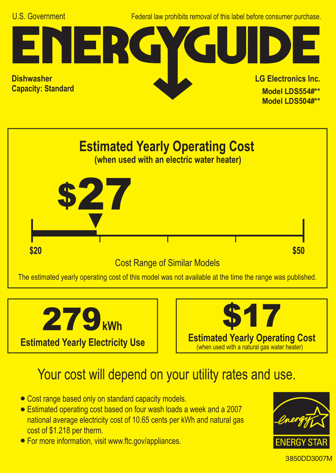 LG LDS5540WW, LDS5540BB, LDS5540ST Energy Guide