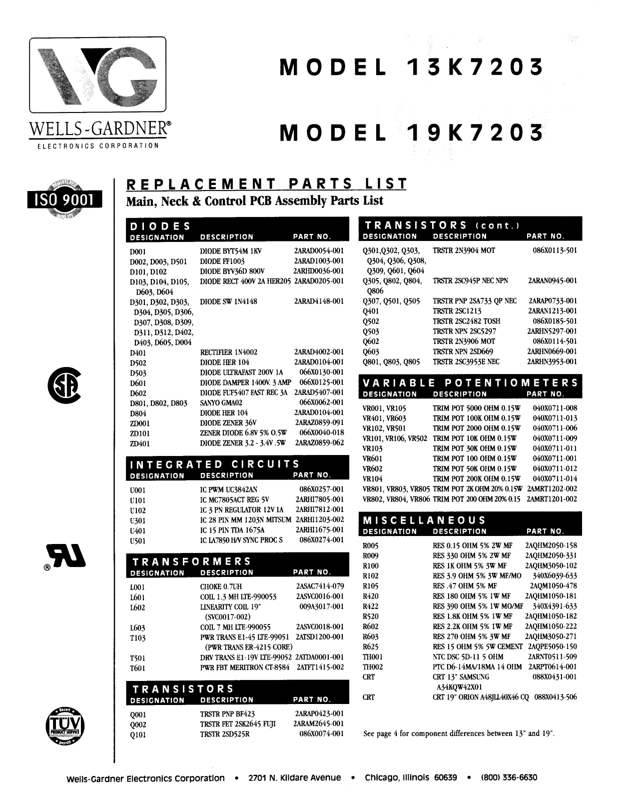 Wells-Gardner 13k7203, 19k7203 User Guide