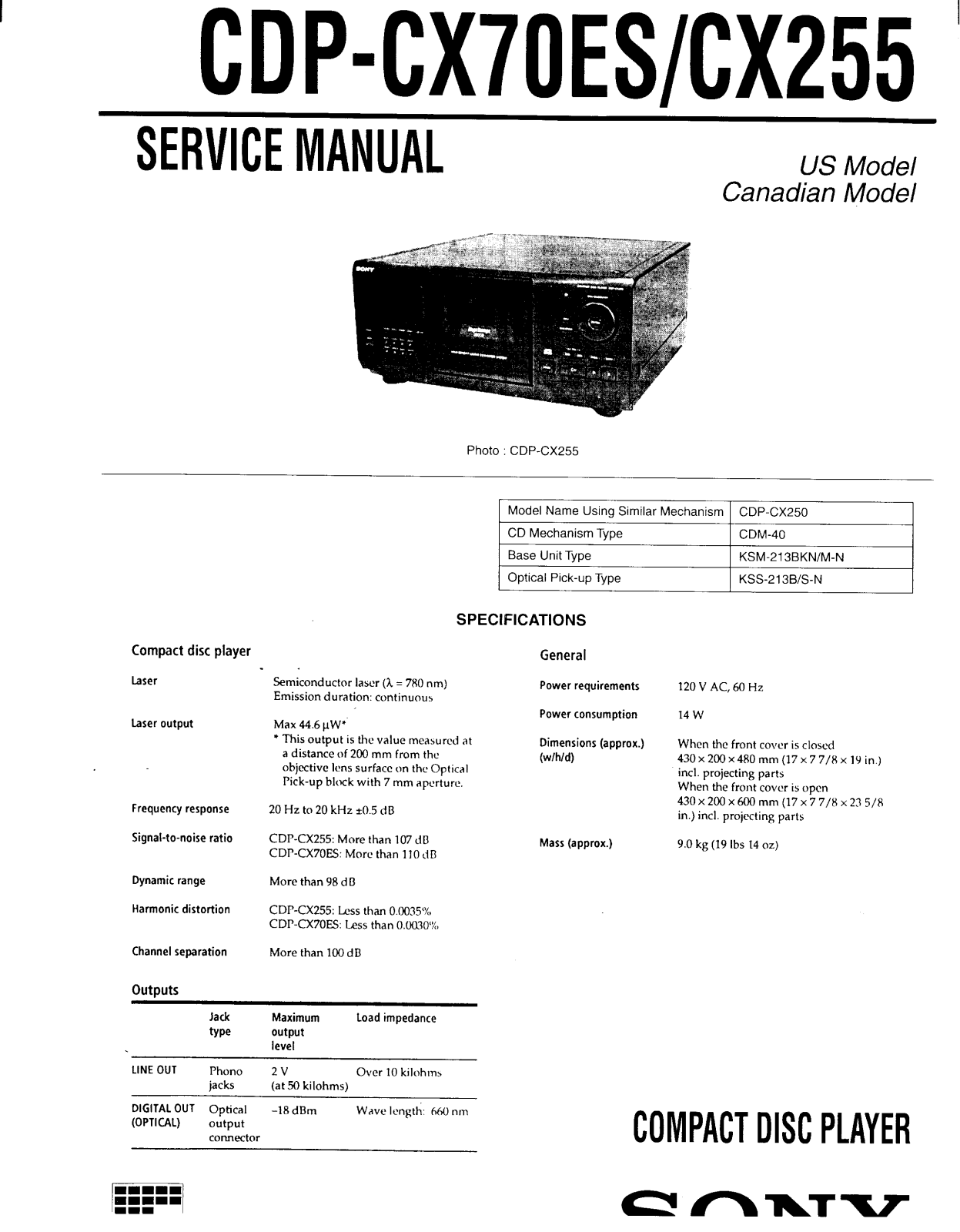 Sony CDP-CX255, CDP-CX70ES Service Manual