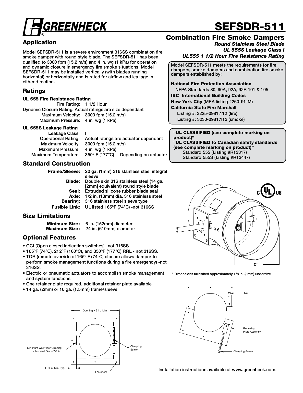 Greenheck Fan SEFSDR-511 User Manual