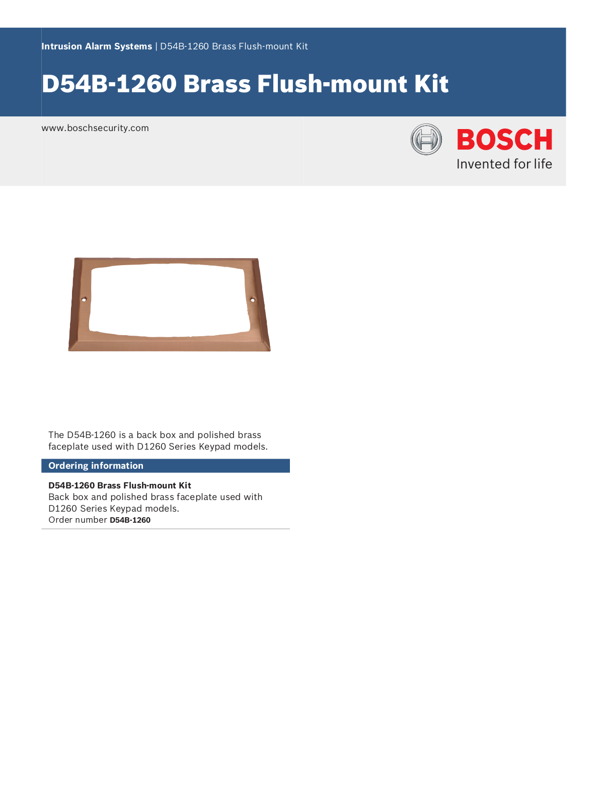 Bosch D54B-1260 Specsheet