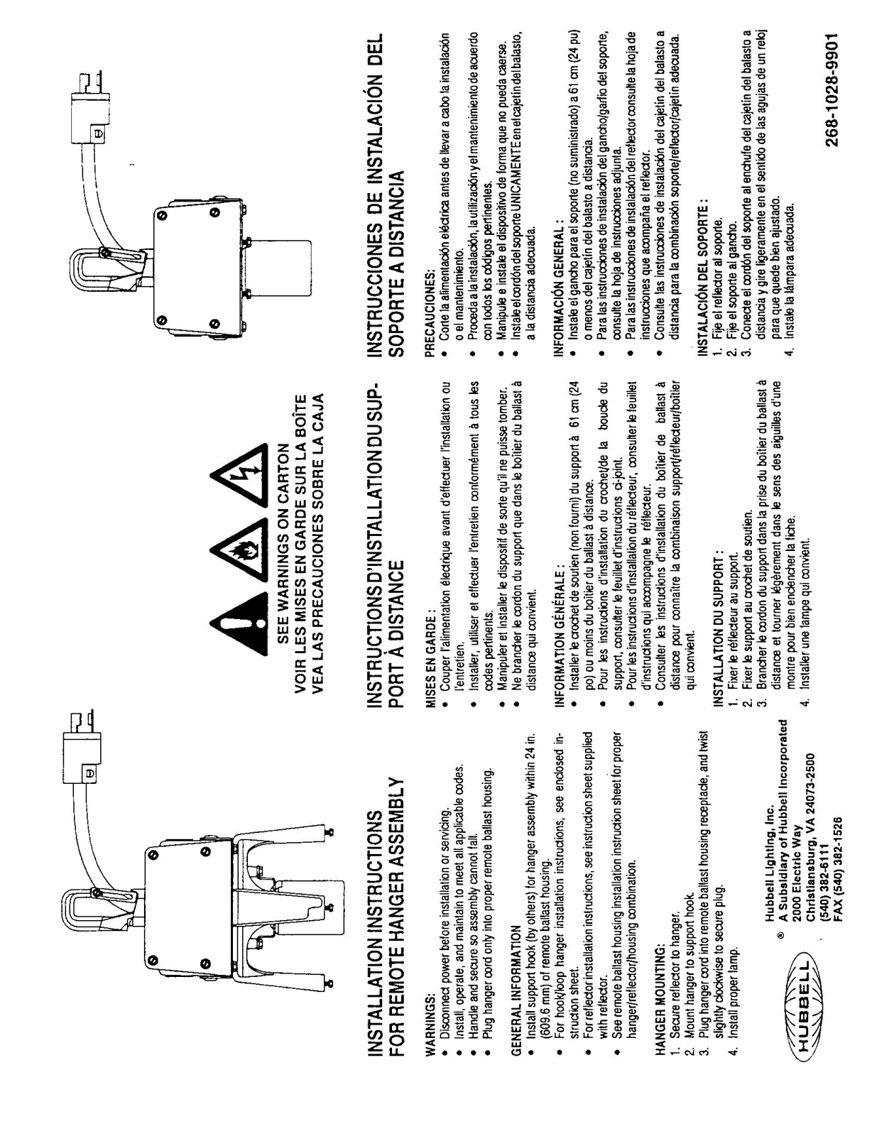 Hubbell Lighting REMOTE HANGER ASSEMBLY User Manual