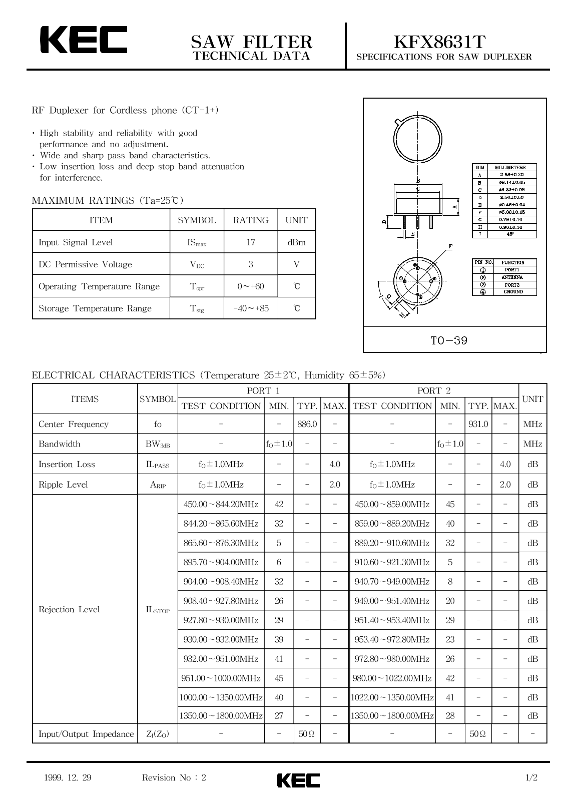 KEC KFX8631T Datasheet