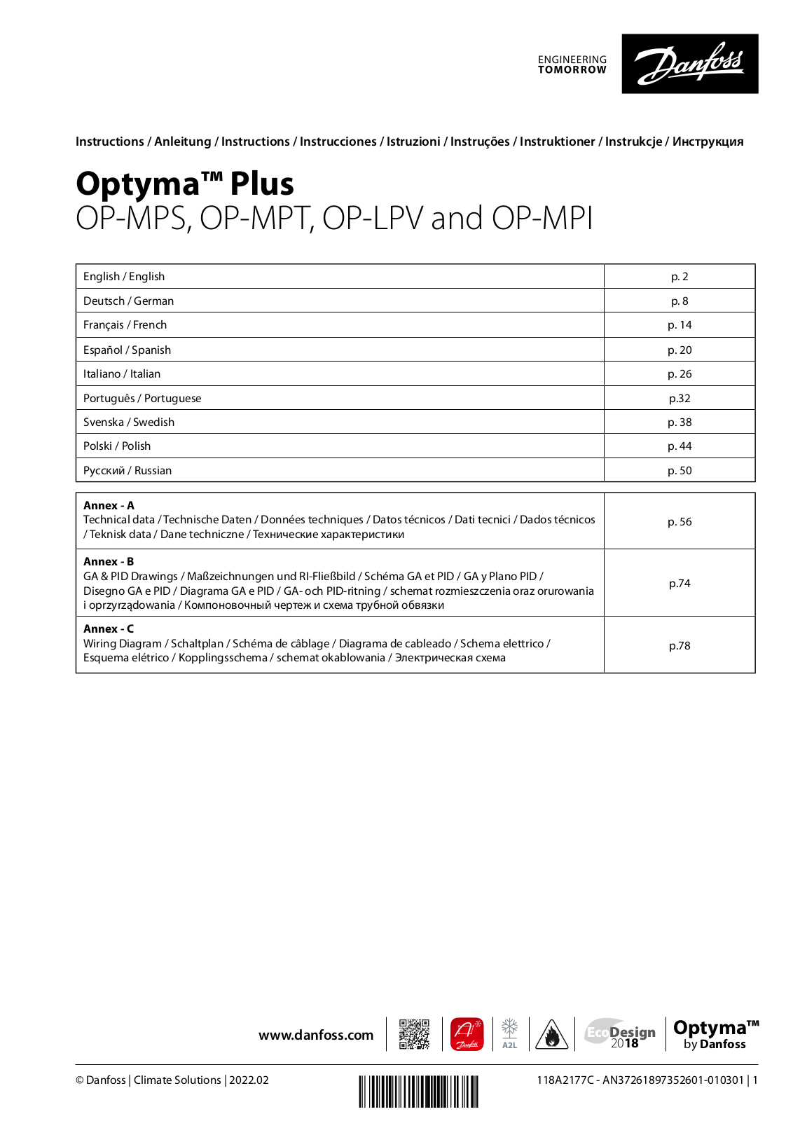 Danfoss OP-MPS, OP-MPT, OP-LPV, OP-MPI Installation guide