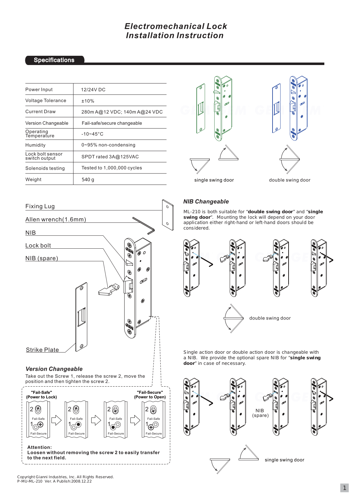 Gianni Industries ML-210 User Manual