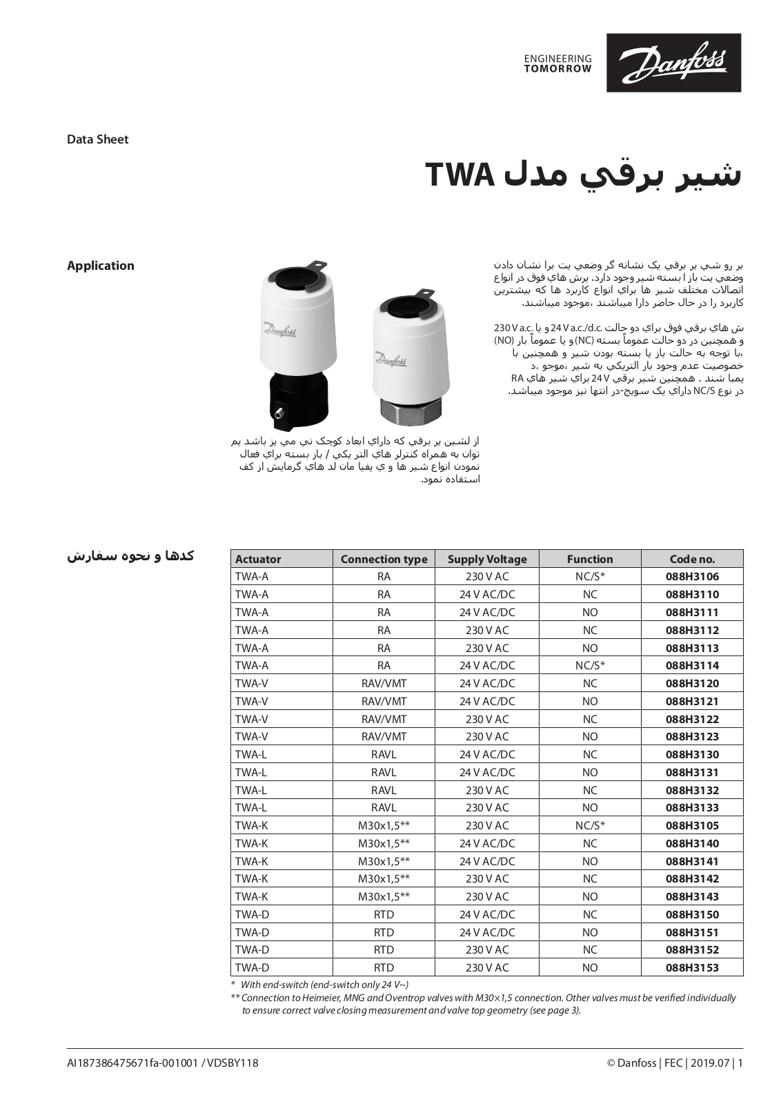 Danfoss TWA Data sheet